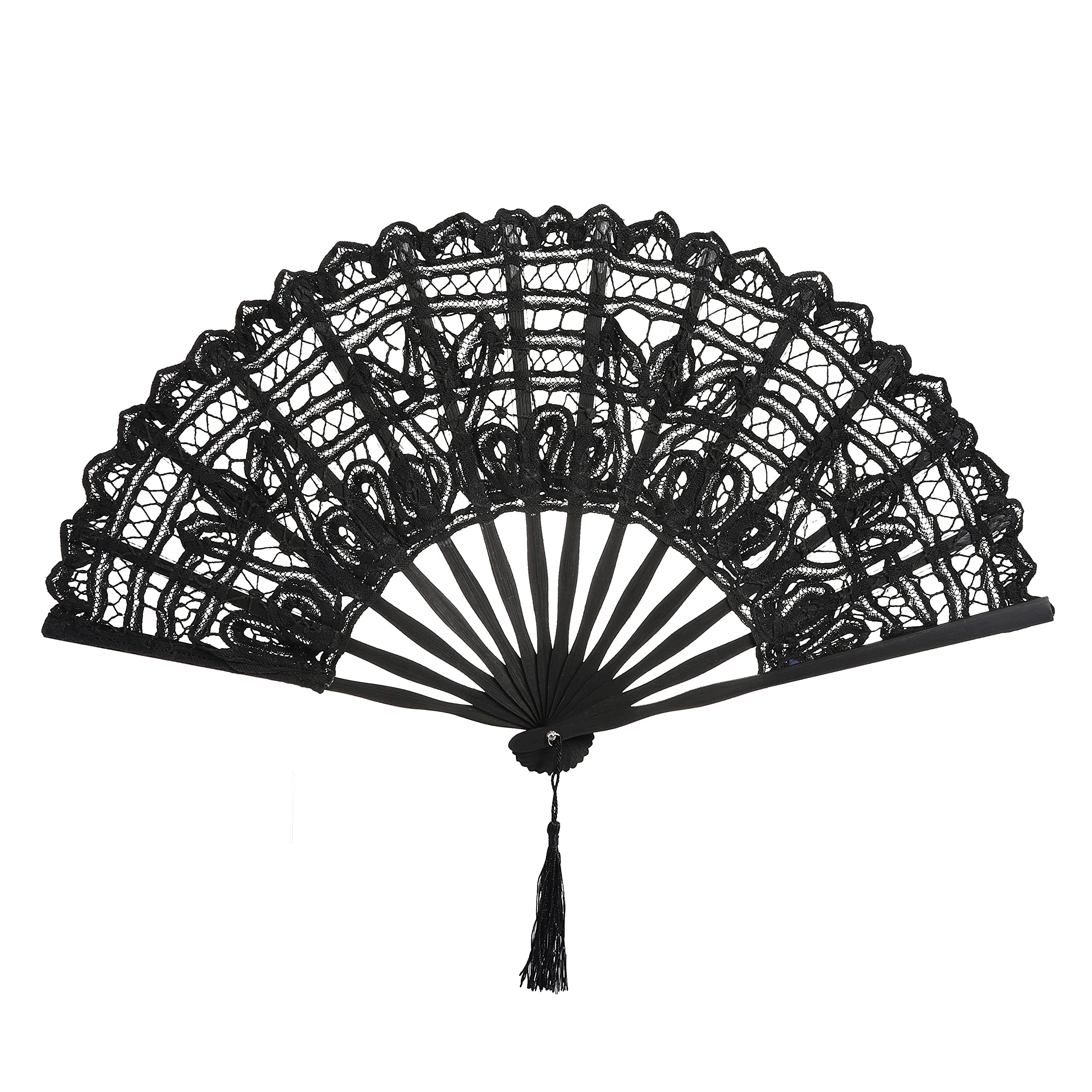 Cotton Lace Folding Handheld Fan Embroidered Hand Fan with Bamboo Staves