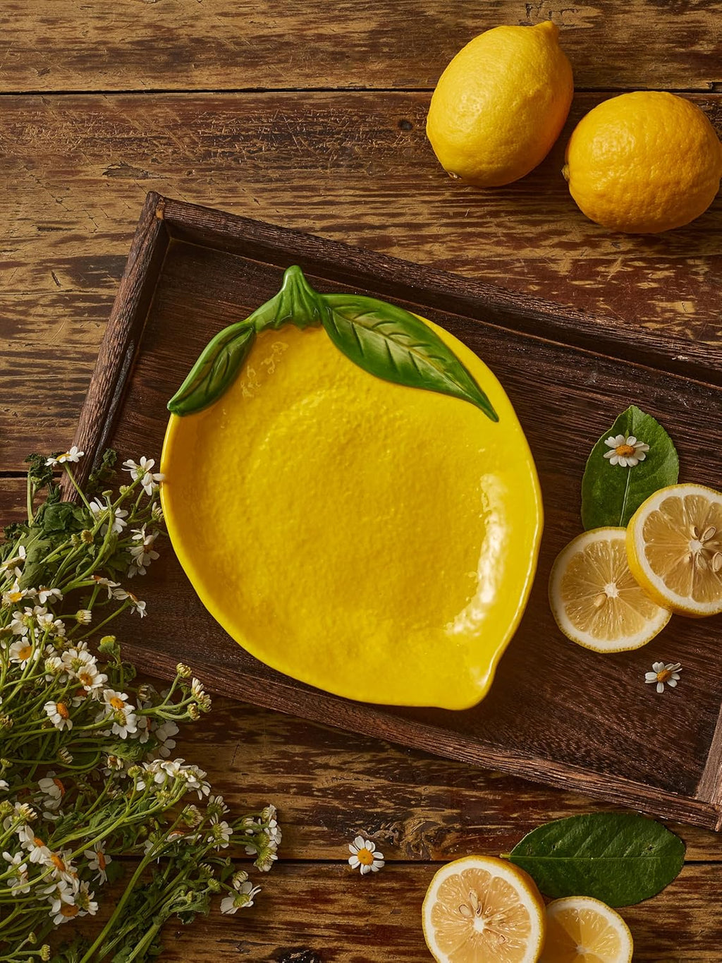 Lemon Shape Handpainted 8 inch Stoneware Salad Plates Set, Set of 4