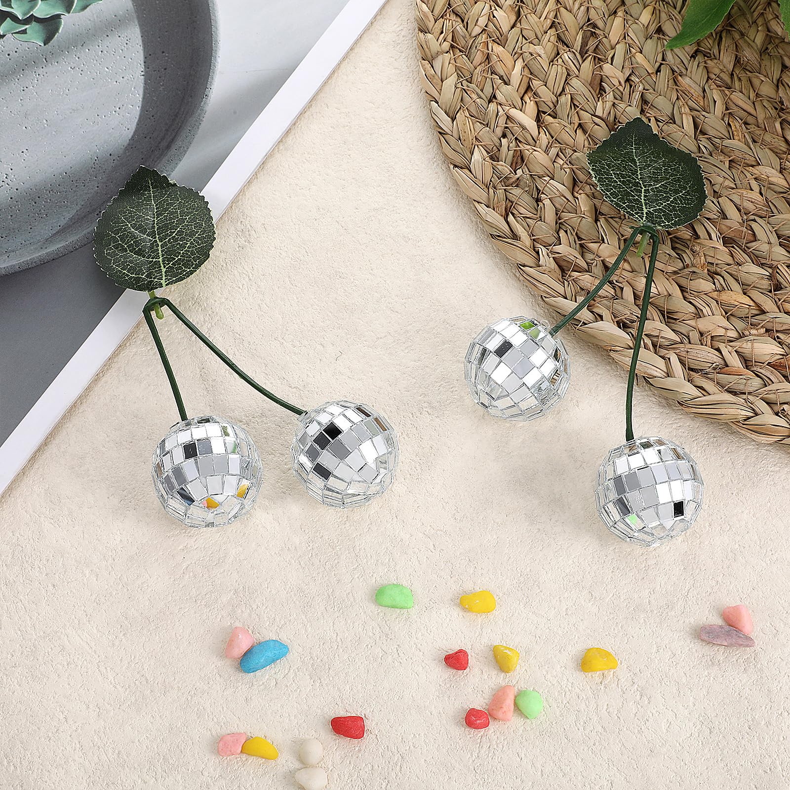 Small Cherry Hanging Disco Ball Decor, 1.2 Inch Double Mirror Disco Reflective Balls