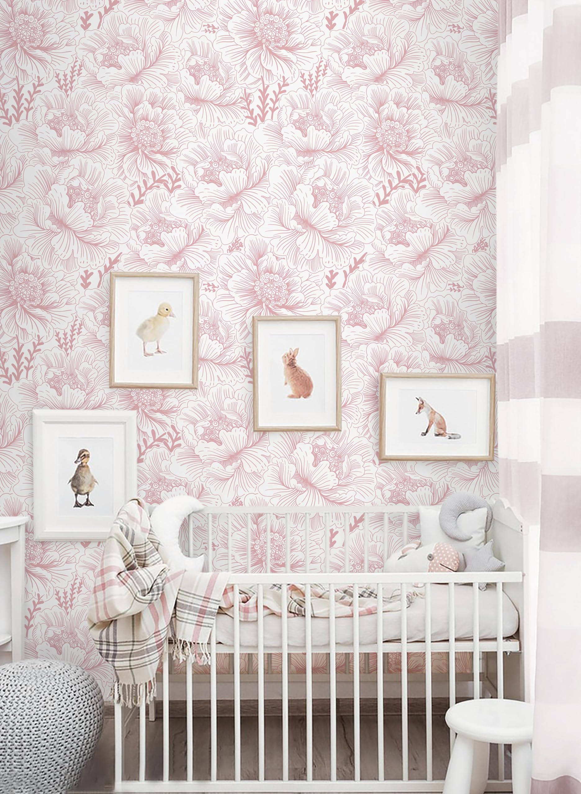 Floral Peel and Stick Wallpaper Boho Contact Paper Pink and White Self Adhesive Removable Wallpaper