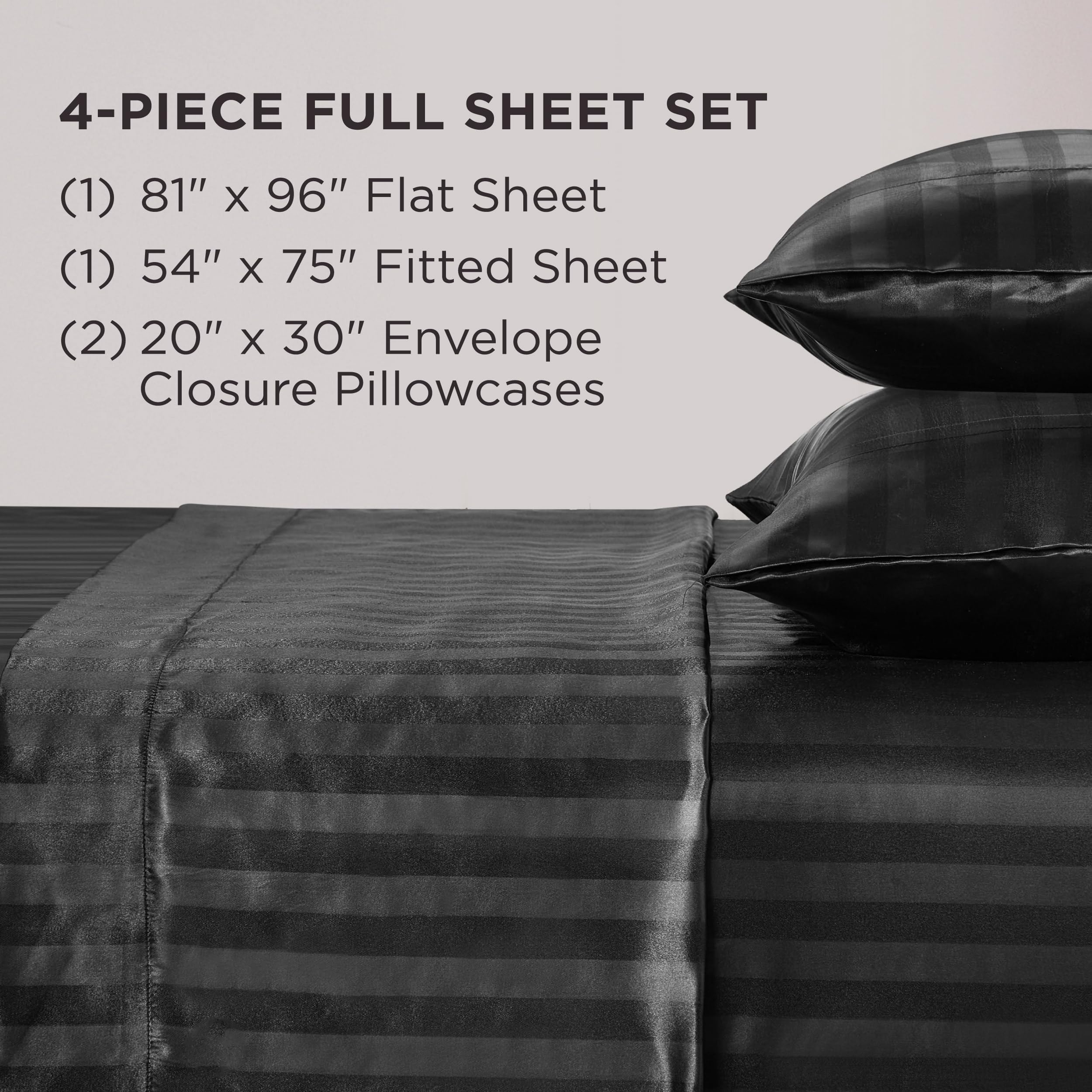 Juicy Couture Silky Satin Damask Sheet Set - Luxury Smooth Satin Striped Sheets