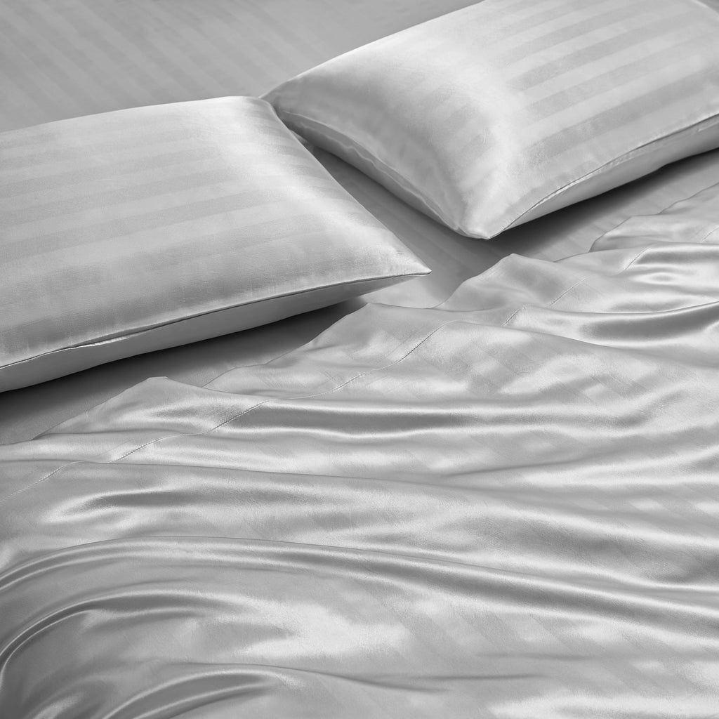 Juicy Couture Silky Satin Damask Sheet Set - Luxury Smooth Satin Striped Sheets