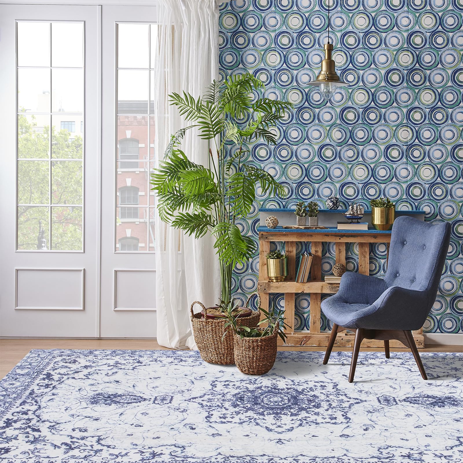 Vintage Floral Honeycomb Non Slip Area Rug