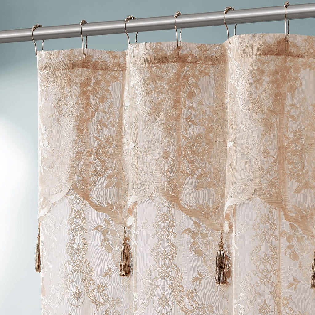 Luxury Lace Small Shower Curtain - Lace Shower Curtain with Attached Valance & Tassels
