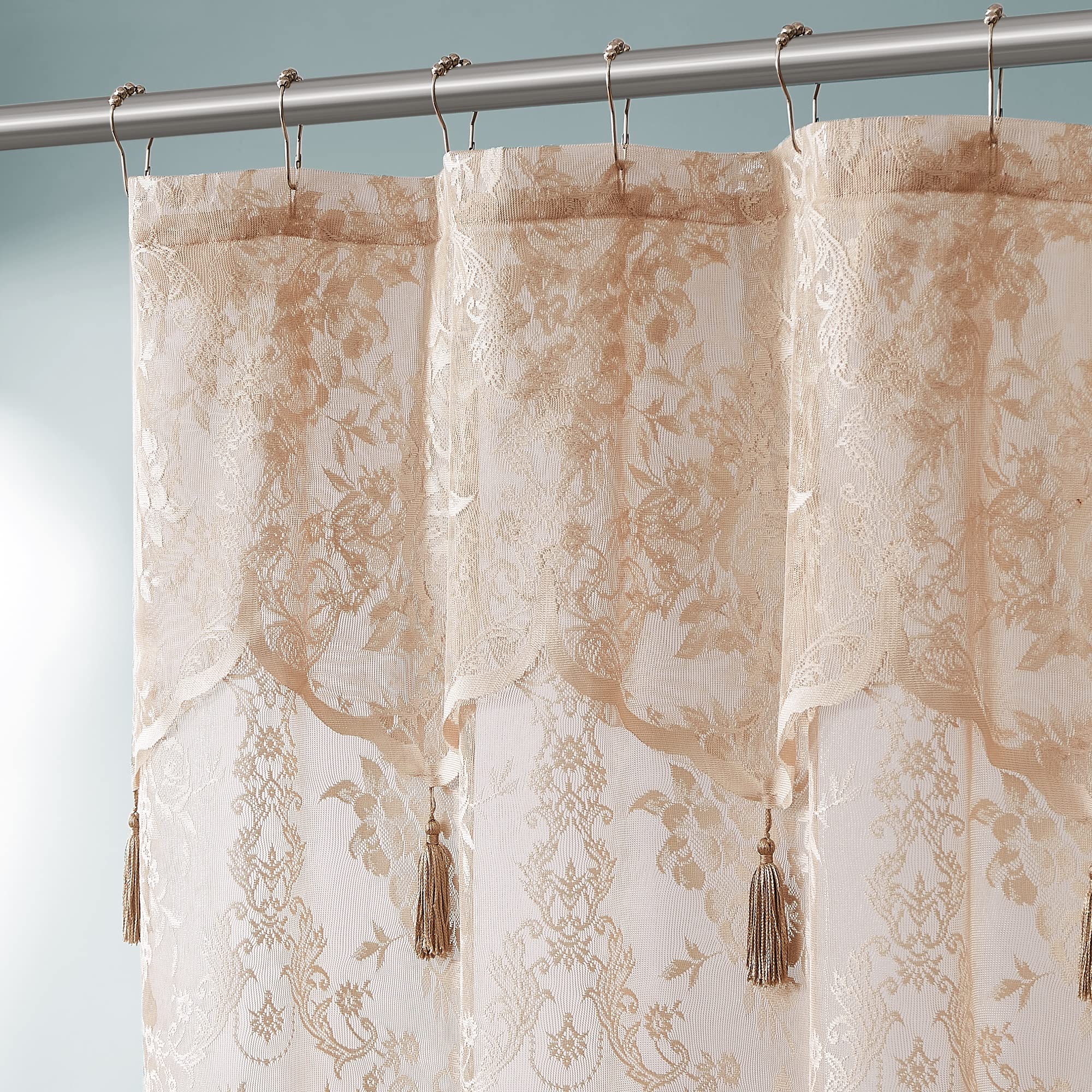 Luxury Lace Small Shower Curtain - Lace Shower Curtain with Attached Valance & Tassels