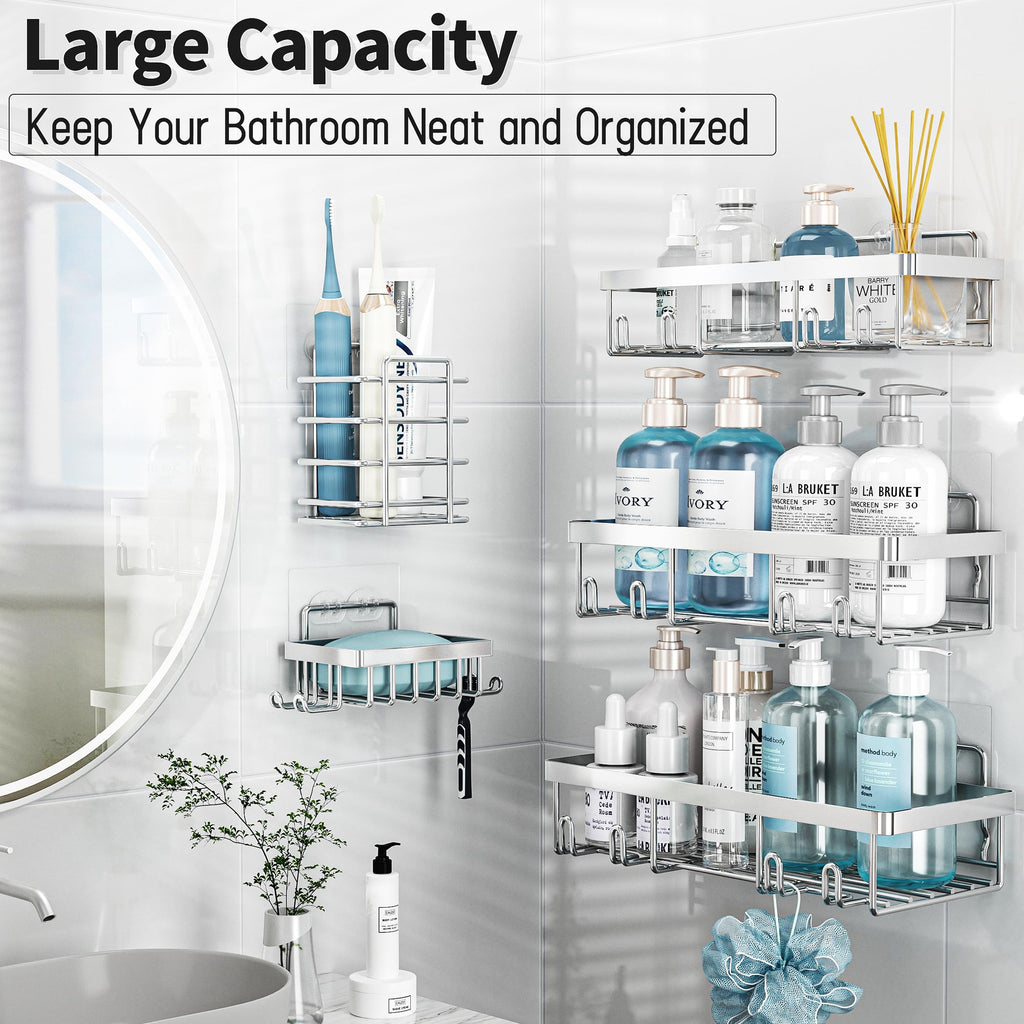 Shower Caddy Organizer Rack Shelf for Inside Shower, Adhesive Bathroom Wall Storage Basket Rustproof Stainless Steel