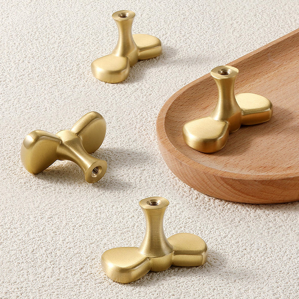 Gold Brass Small Bow Knobs Cute Dresser Drawer Handles Kitchen Cabinet Pulls Art Deco Single Hole Decorative Knobs Modern Furniture Hardware for Closet Cupboard