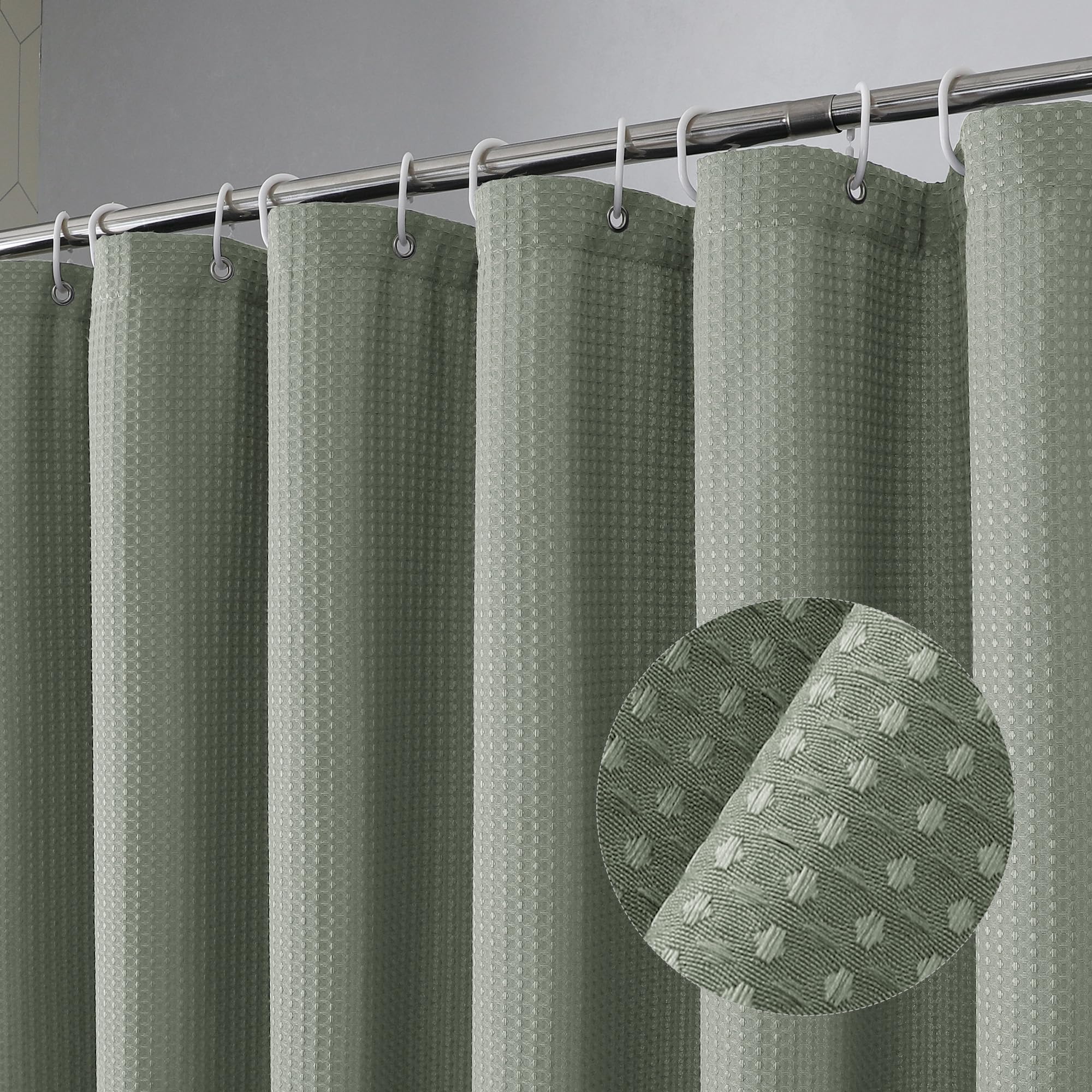 Waffle Textured Heavy Duty Fabric Shower Curtain for Bathroom, Luxury Hotel Weighted 230GSM Bath Curtain with 12 Plastic Hooks, Machine Washable, 72x72