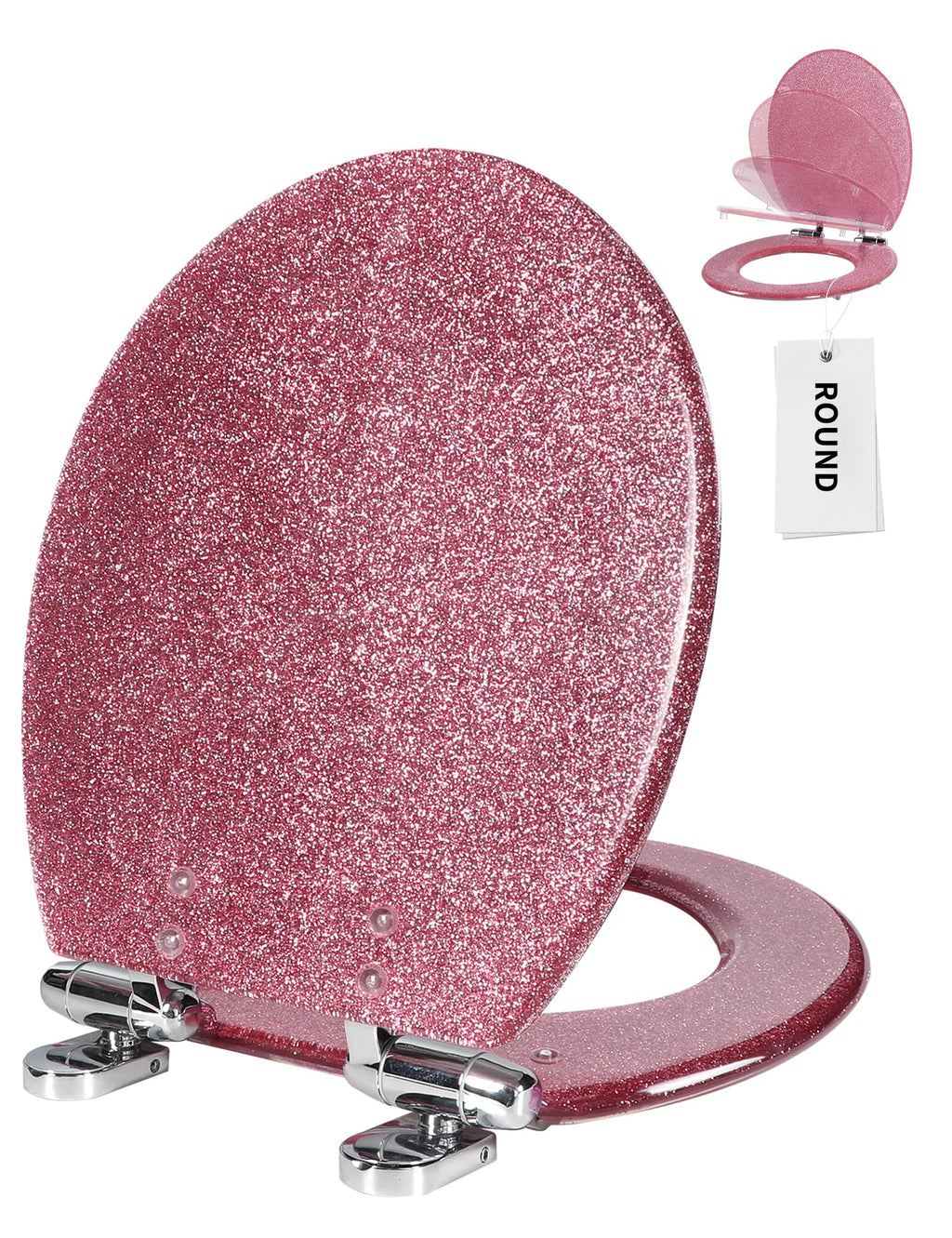 Round Resin Toilet Seat Glitter Soft Close Quick Release Metal Zinc Alloy Hinge Easy to Install also Easy to Clean, Decorative Acrylic Seats (17 Inch)