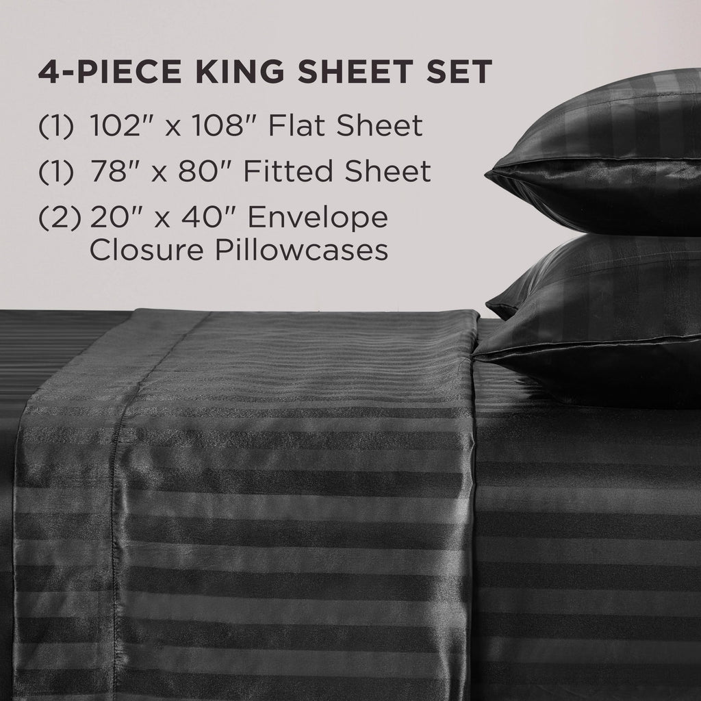 Juicy Couture Silky Satin Damask Sheet Set - Luxury Smooth Satin Striped Sheets