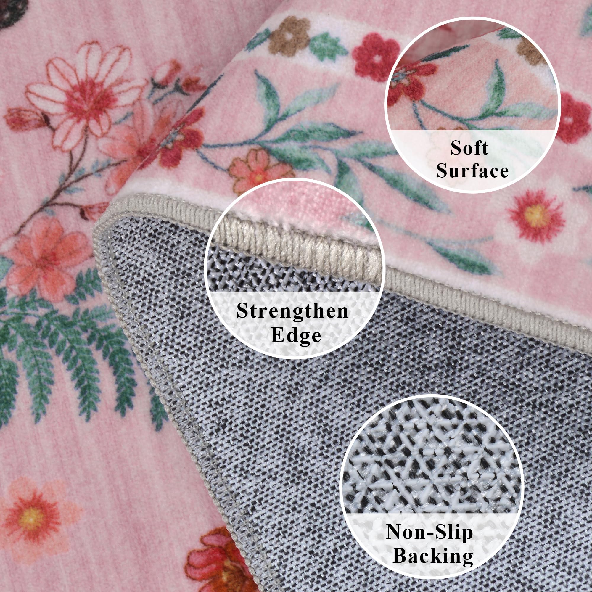 Insect Floral Area Rug, Machine Washable Area Rug Non-Slip Low Pile Large Bedroom Rug Stain Resistant Throw Rug Carpet