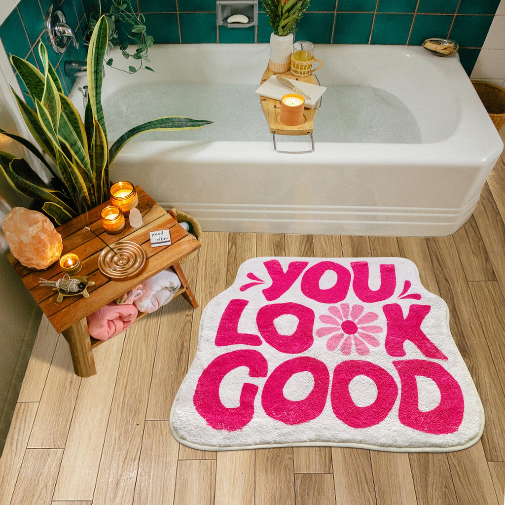 You Look Good Bath Mat Flower Bathroom Rug, Soft Absorbent Water Non Slip Rug, Superior Washable Microfiber (21"x25")
