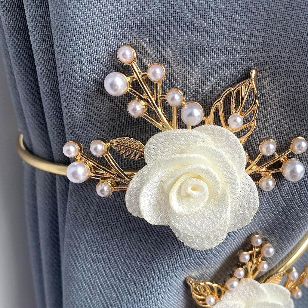 Modern 2PCS/Set Light Luxury Soft Alloy Curtain Buckle Three-Dimensional Flower Imitation Pearl Decoration