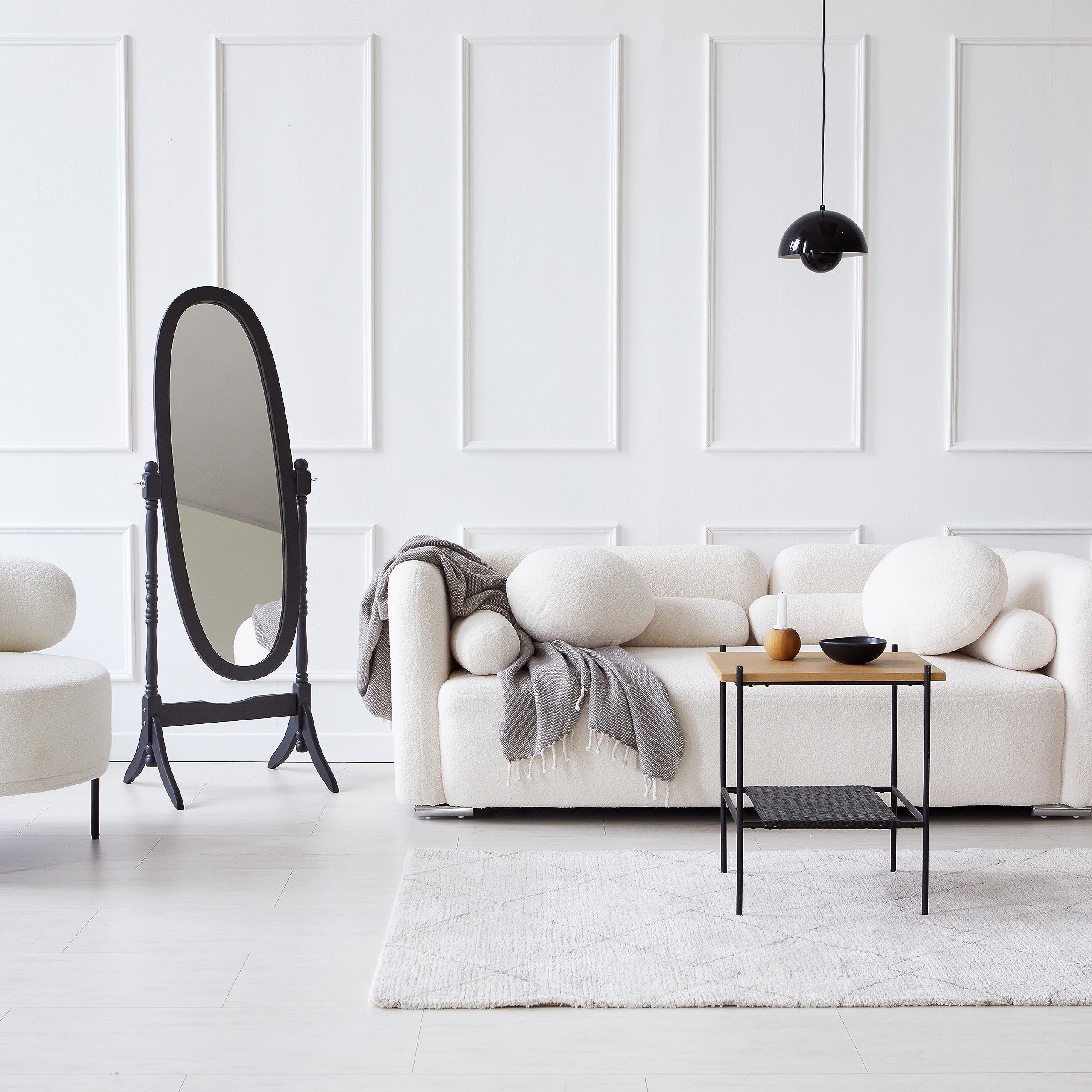 Wooden Antique Floor Free Standing Mirror/Traditional Style 60" Oval