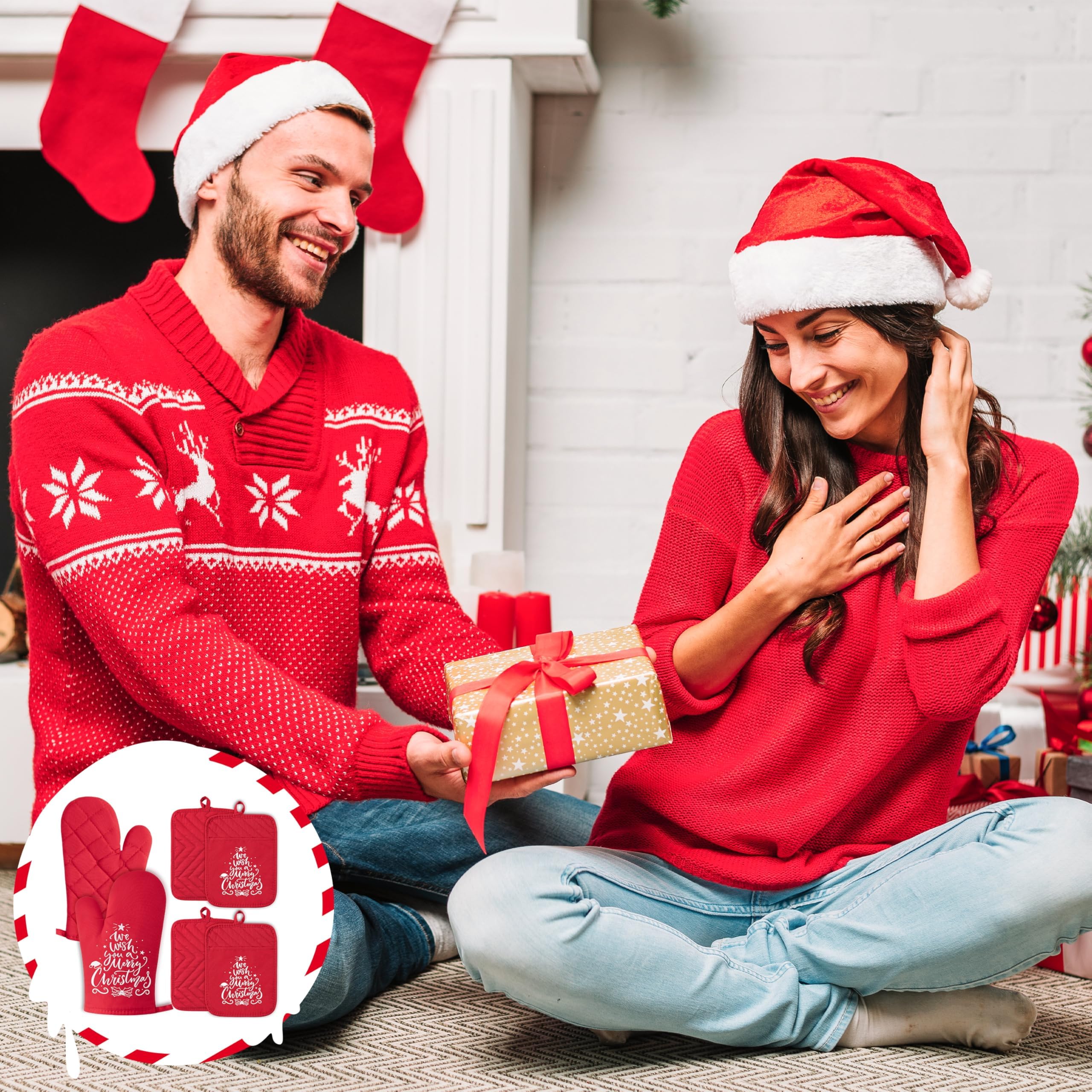 The Heart of The Home Heat Resistant Hot Pad Machine Washable Gloves with Hanging Loop Pocket