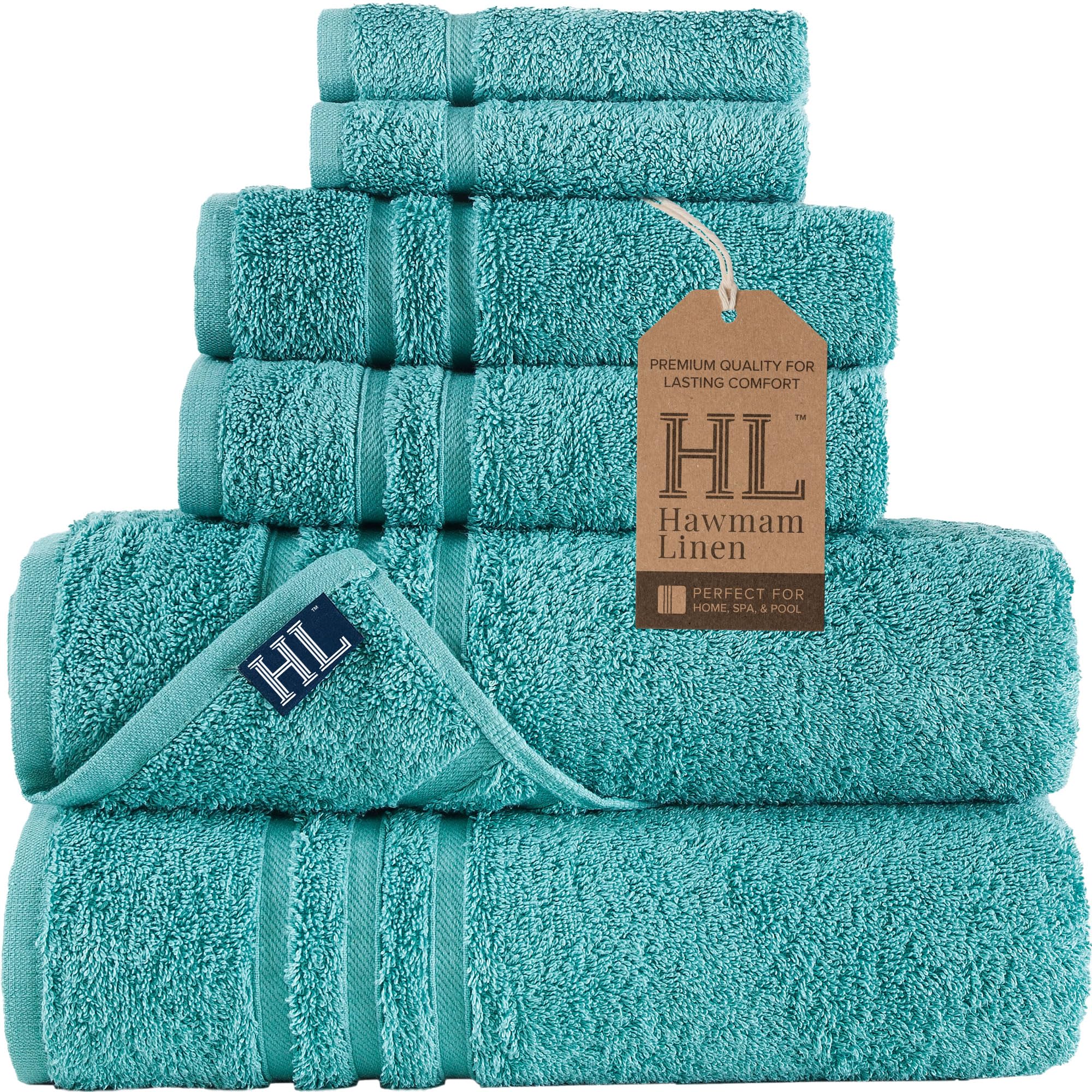 Linen Bath Towels Set for Bathroom Original Turkish Cotton Soft, Absorbent and Premium 2 Bath Towels, 2 Hand Towels, 2 Washcloths