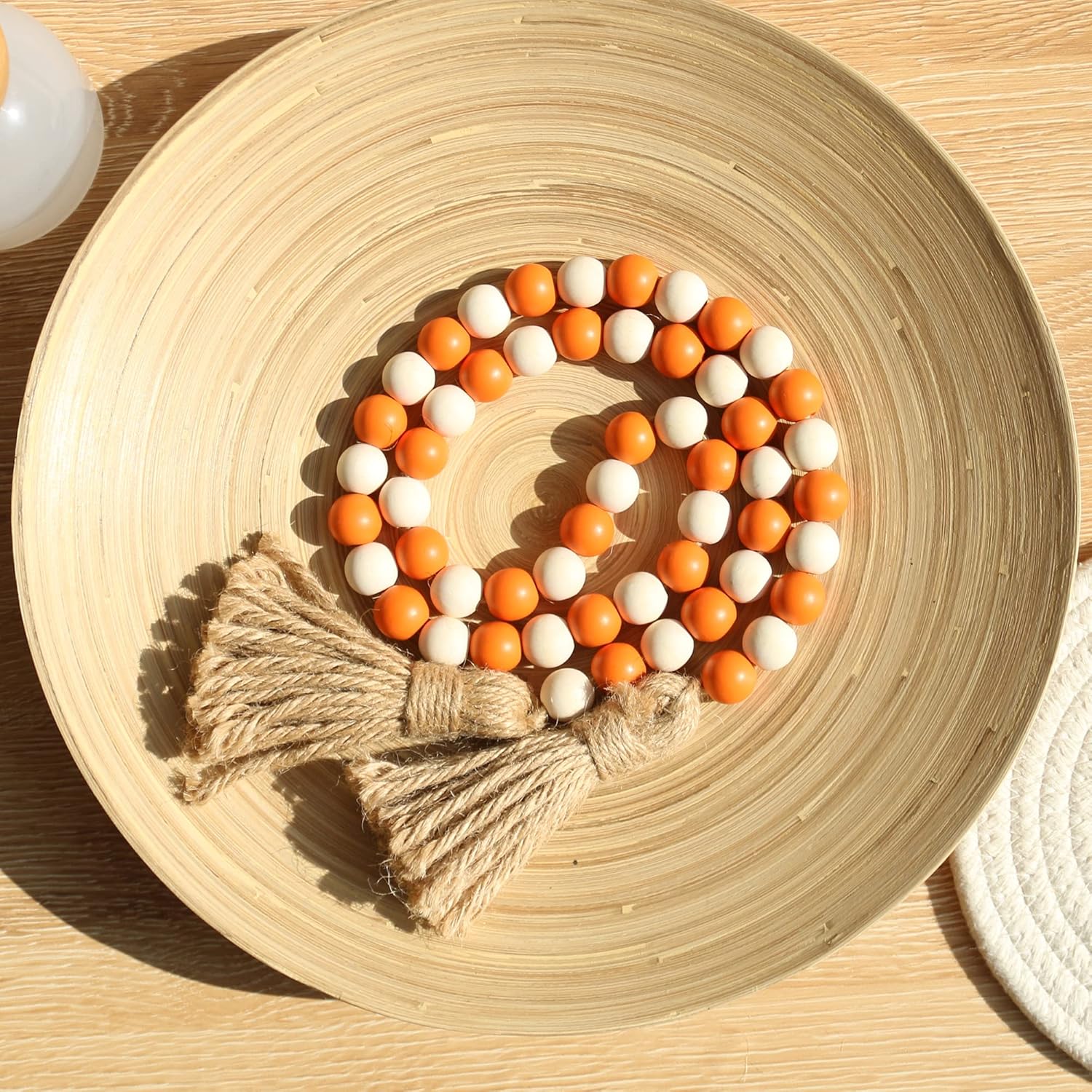 Wood Bead Garland,39in Farmhouse Beads with Tassels Boho Beads for Tiered Tray Decorative Beads Home Decor