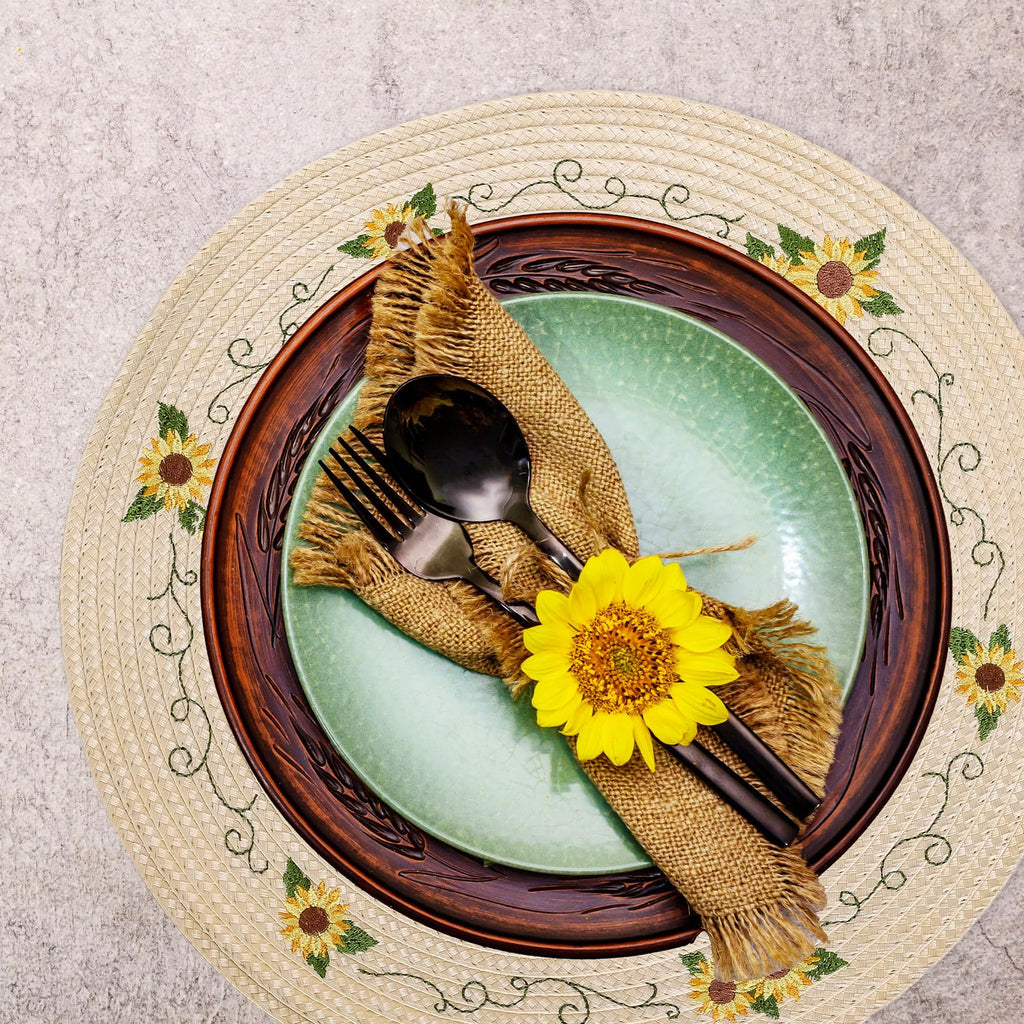 Whaline 4Pcs Round Placemats Pink Bow Embroidered Place Mats Coquette Bow Dinner Table Mats for Home Wedding Baby Shower Birthday Party Decor