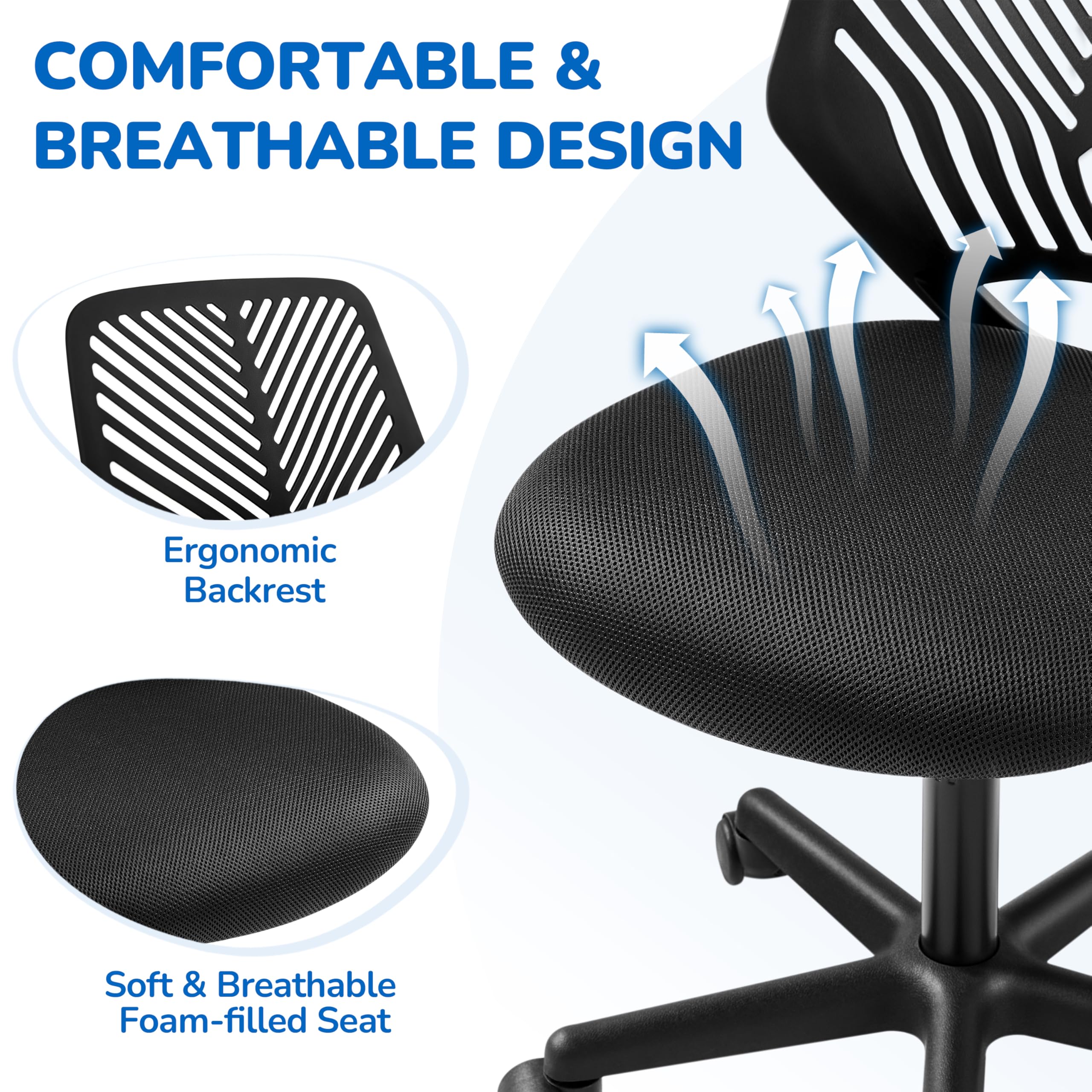 Cute Low-Back Armless Study w/Lumbar Support Adjustable Swivel Chair