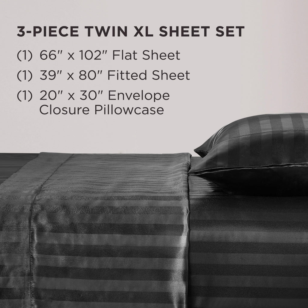 Juicy Couture Silky Satin Damask Sheet Set - Luxury Smooth Satin Striped Sheets