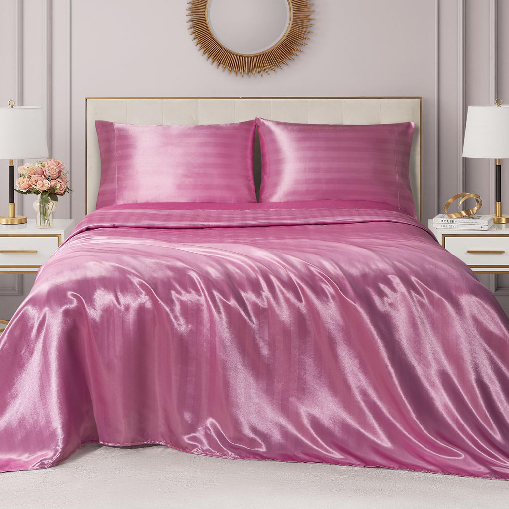 Juicy Couture Silky Satin Damask Sheet Set - Luxury Smooth Satin Striped Sheets