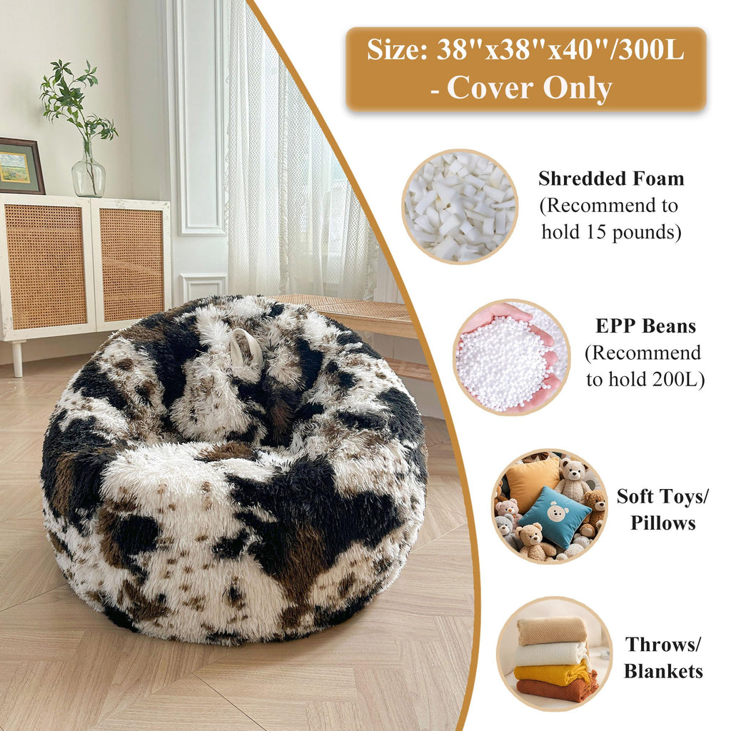 Faux Fur Leopard Print Bean Bag Chair Cover (No Filler), Fluffy Stuffed Animal Storage Cheetah Bean Bag Home Decor, Furry Fuzzy Big Beanbag Cover, Anti-Slip