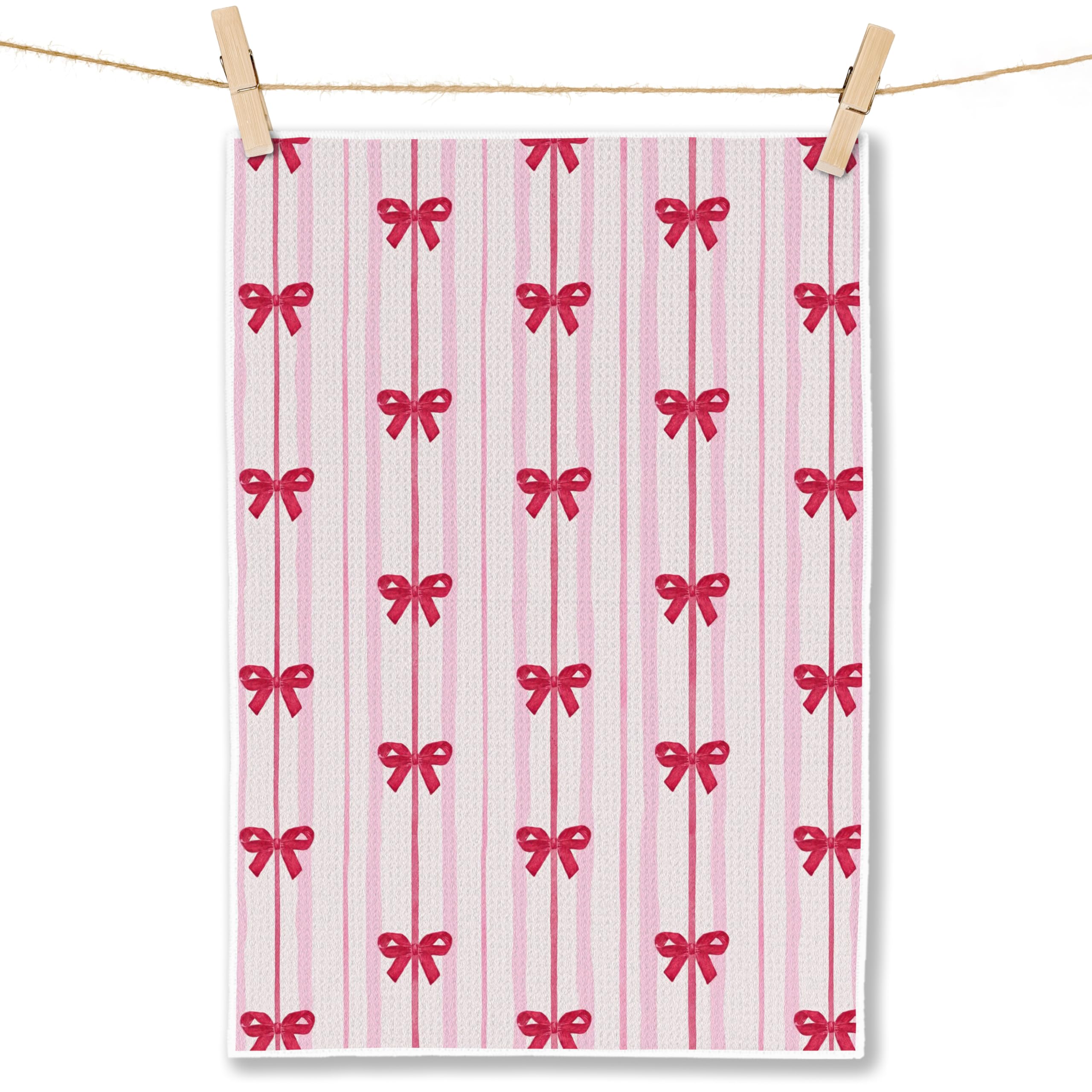 Coquette Bow Floral Kitchen Towels, Preppy Bow Dish Tea Towels for Kitchen Decor, Rustic Cottagecore Botanical Hand Towels for Bathroom Decor, 16x24 Inch