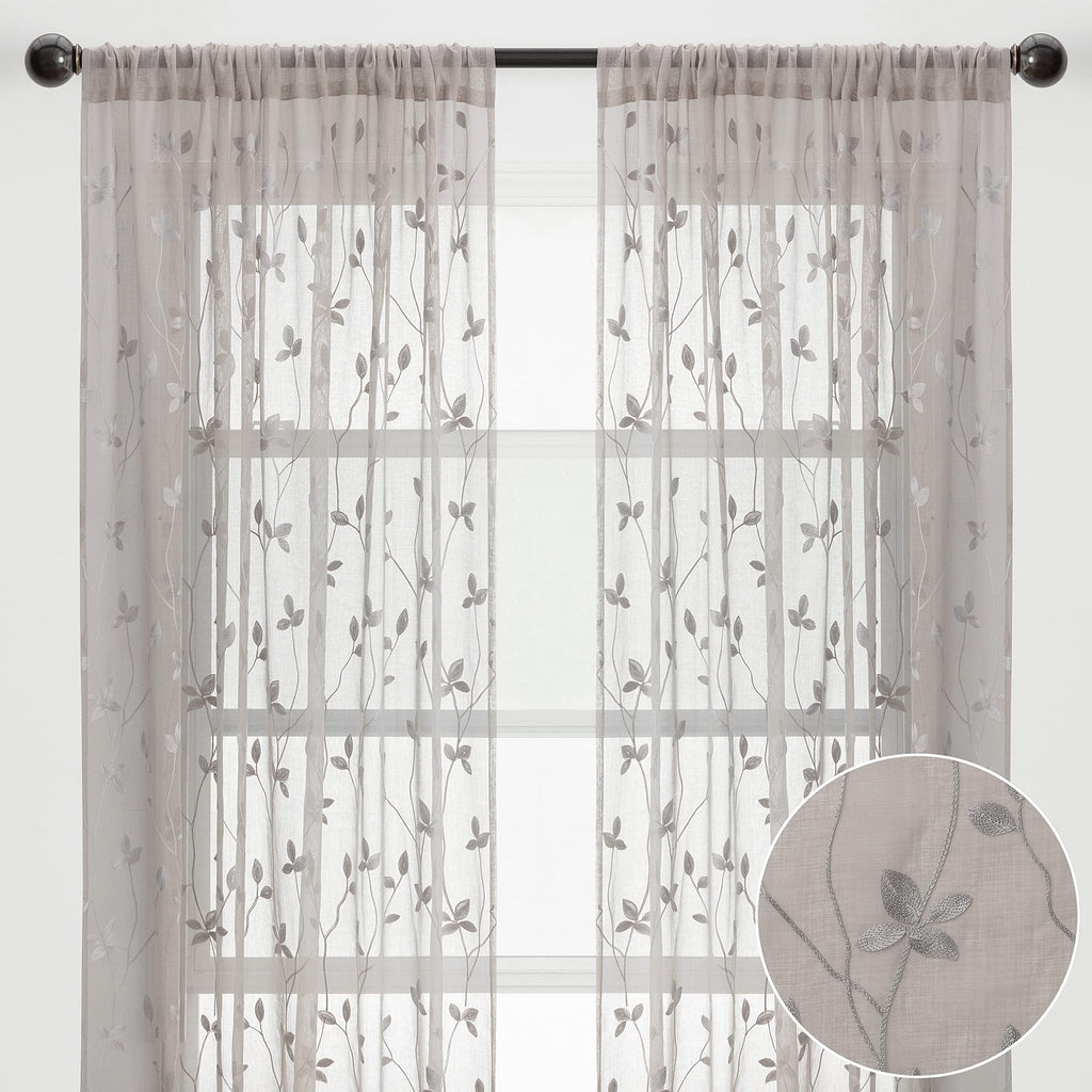Embroidered Vine Curtains - Sheer Curtains