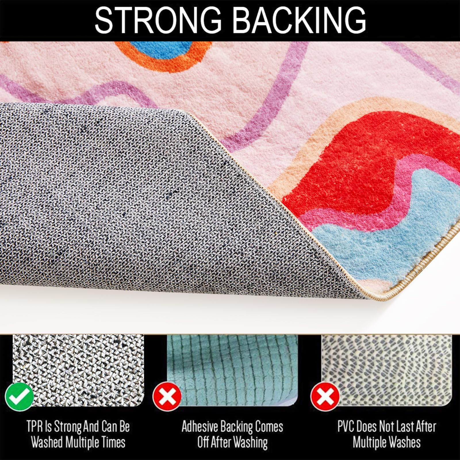 Vintage Abstract Small Area Rug Hippie Aesthetic Groovy Striped Cute Bathroom Rug Non-Slip Colorful Orange and Blush Washable Throw Rug for Kitchen Entryway Indoor Doormat