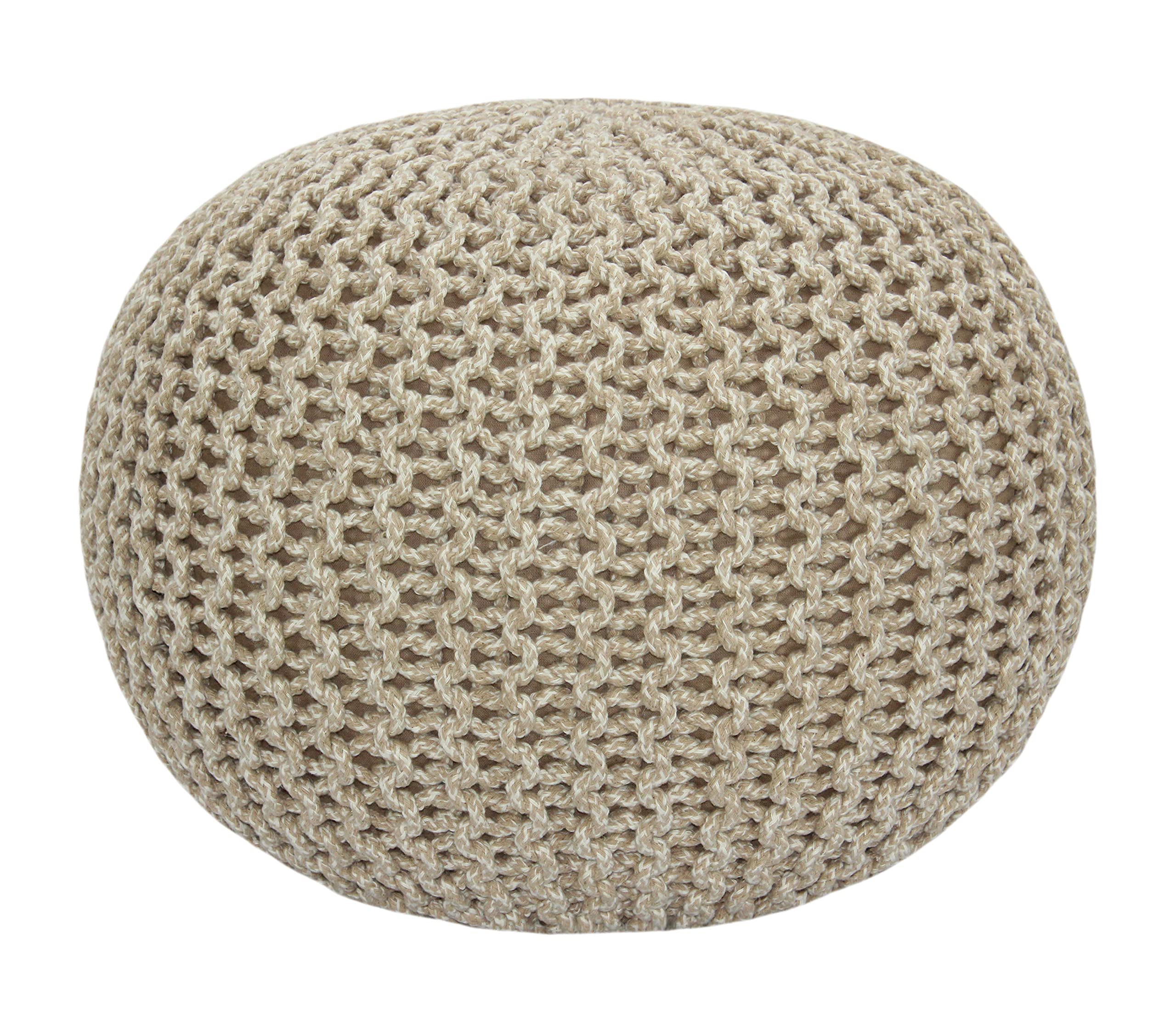 Hand-Knitted Cotton Round Pouf â€?Braid Cord Ottoman, Footrest, and Accent Seat for Living Room, Nursery, Kids Room, or Dorm Décor â€?20x14