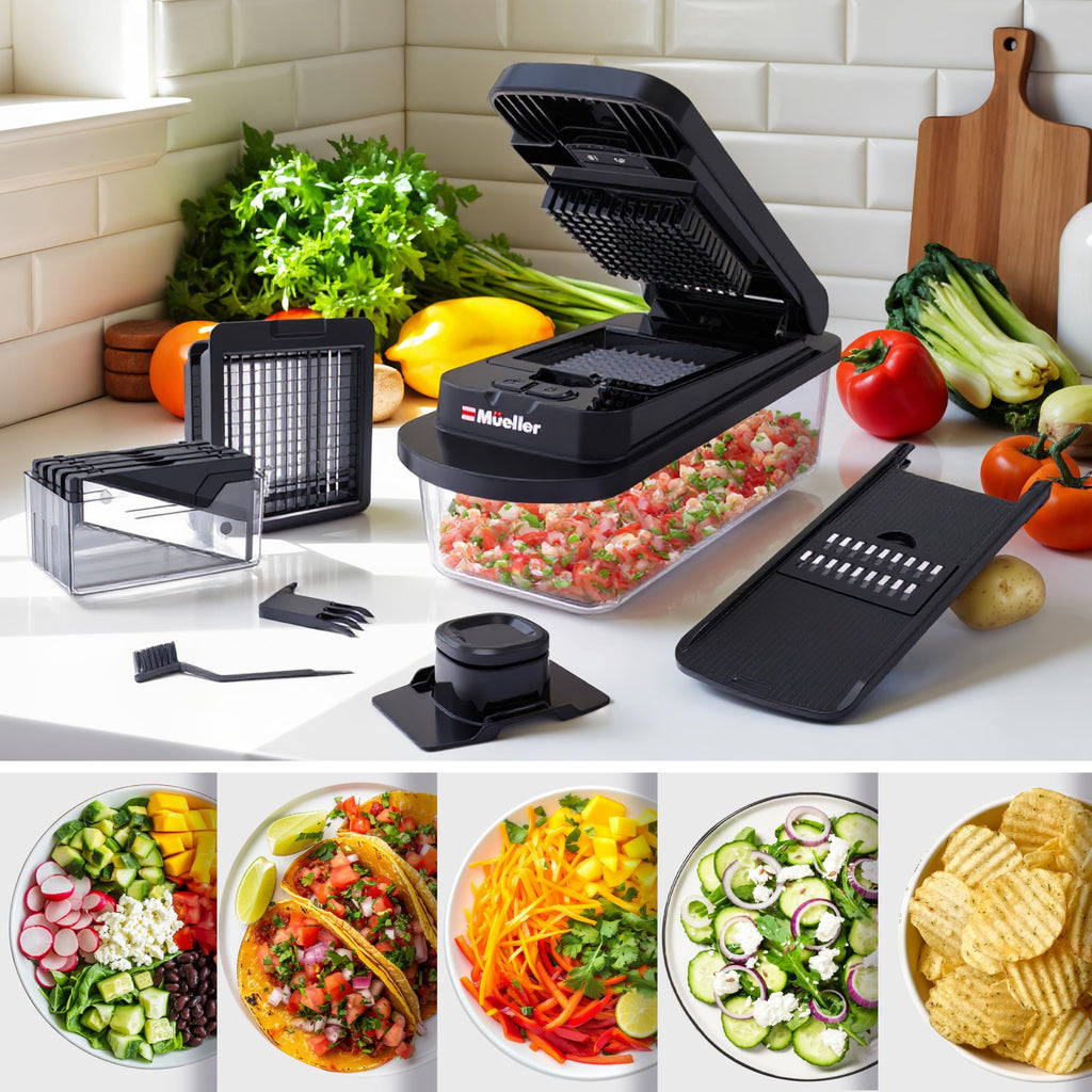 Mueller Pro-Series All-in-One, Mandoline Slicer for Kitchen, Food Chopper, Cucumber Slicer and Spiralizer, Cutter, Dicer, Grater, Kitchen Essentials