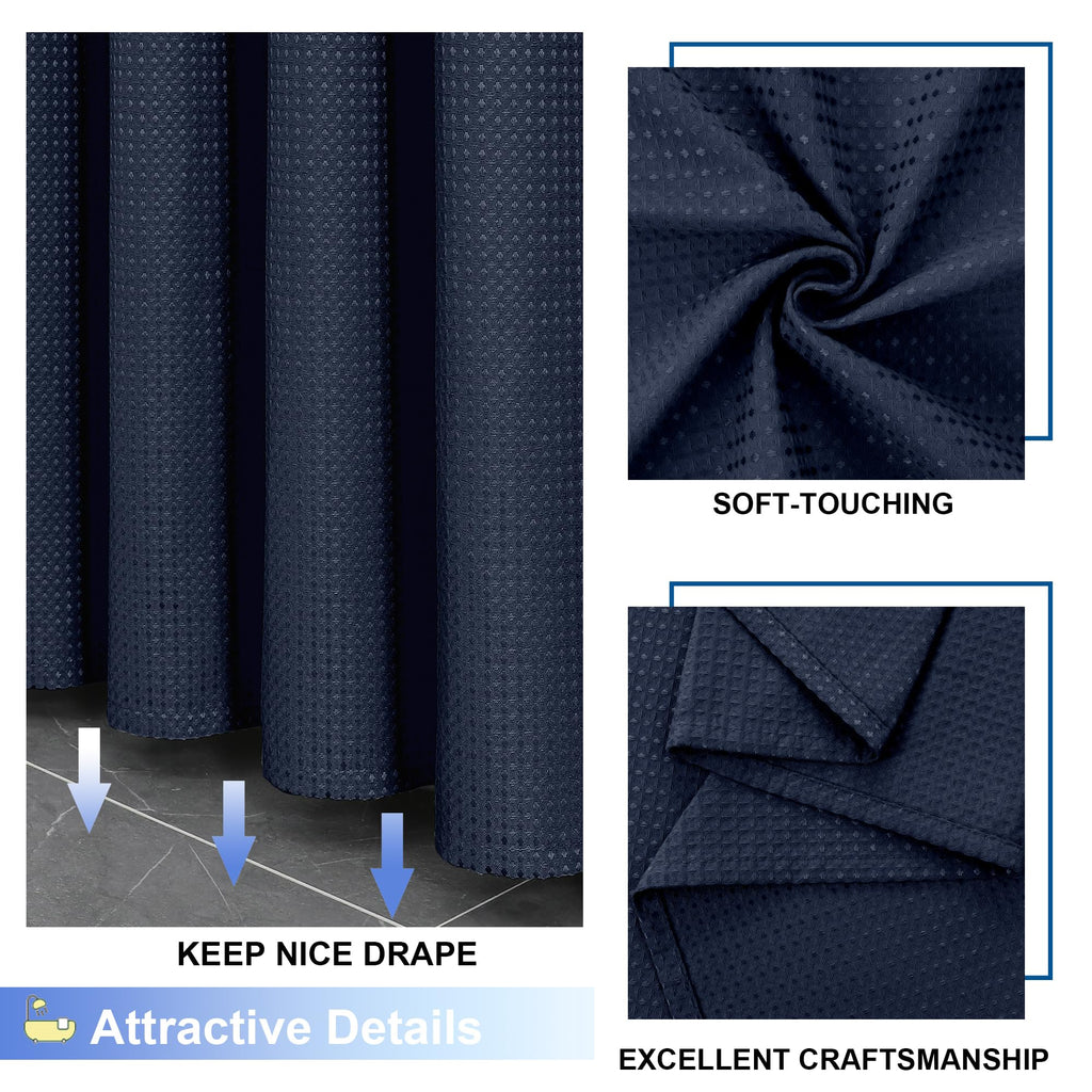 Waffle Textured Heavy Duty Fabric Shower Curtain for Bathroom, Luxury Hotel Weighted 230GSM Bath Curtain with 12 Plastic Hooks, Machine Washable, 72x72
