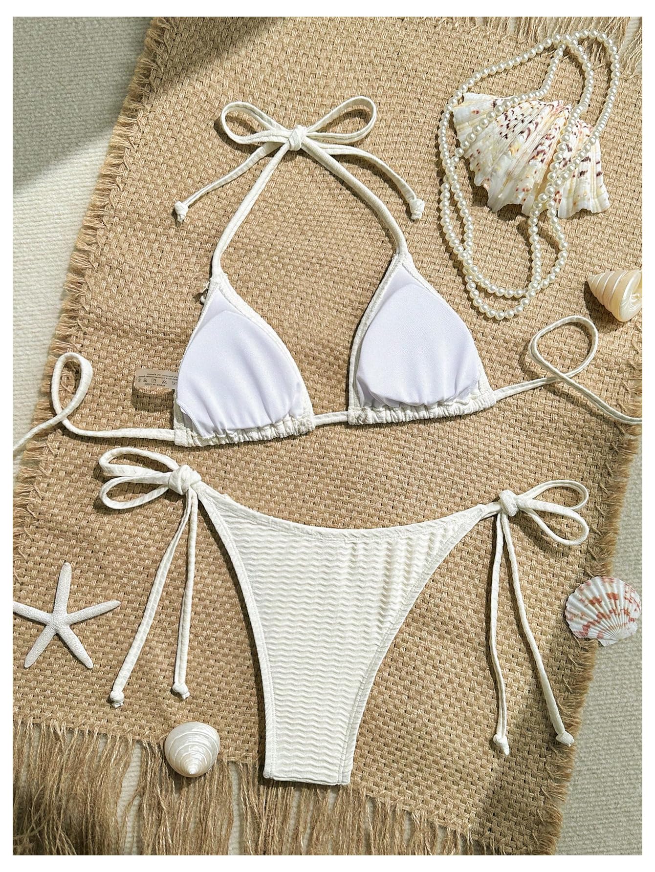 Women's 2 Piece Halter Triangle Bathing Suit Ribbed Bikini Swimsuits