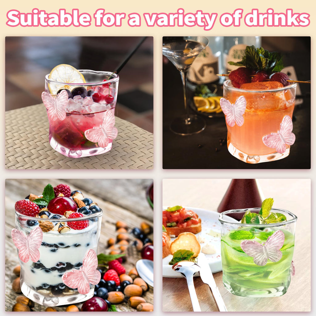 Pink Butterfly Design Glassware l Set of 2
