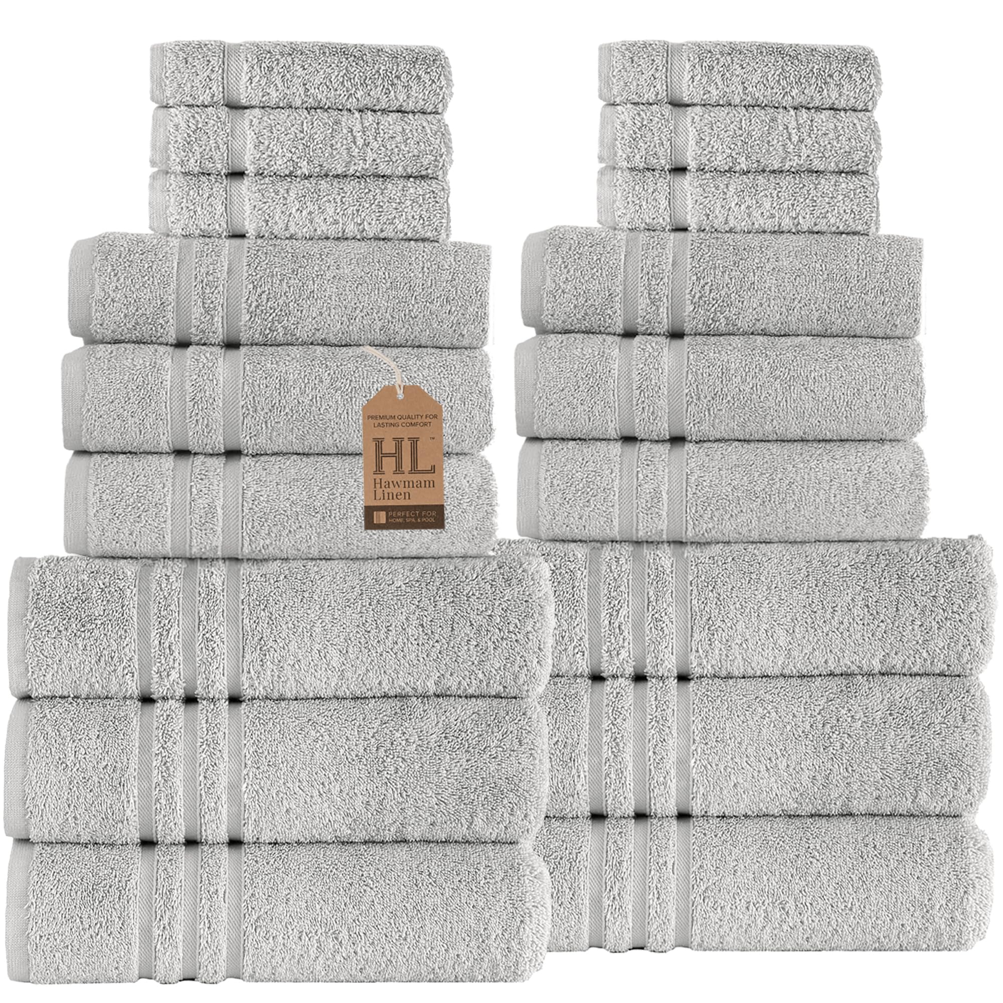 Linen Bath Towels Set for Bathroom Original Turkish Cotton Soft, Absorbent and Premium 2 Bath Towels, 2 Hand Towels, 2 Washcloths