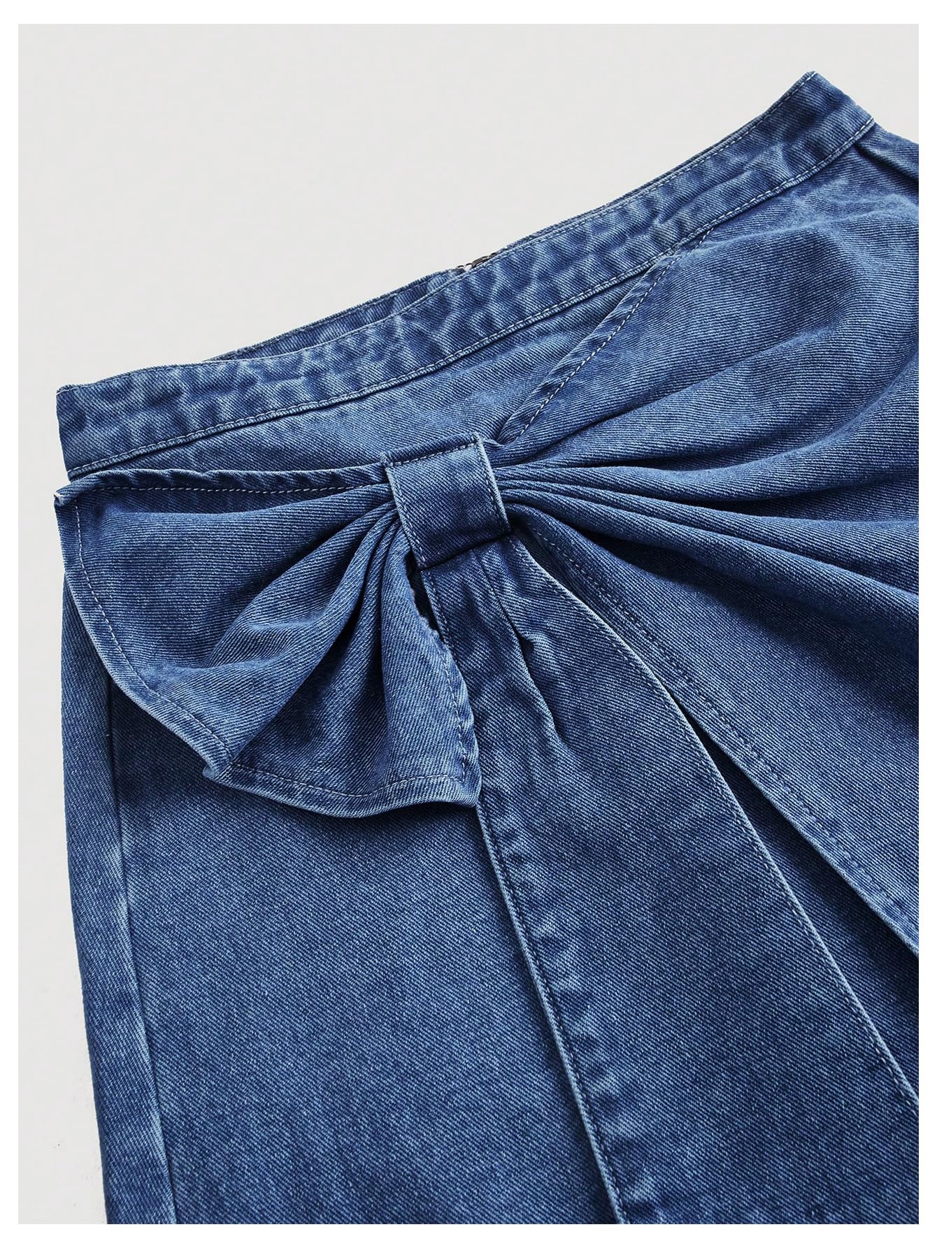Women's High Waisted Big Bow Wrap Front Mini Bodycon Denim Skirts