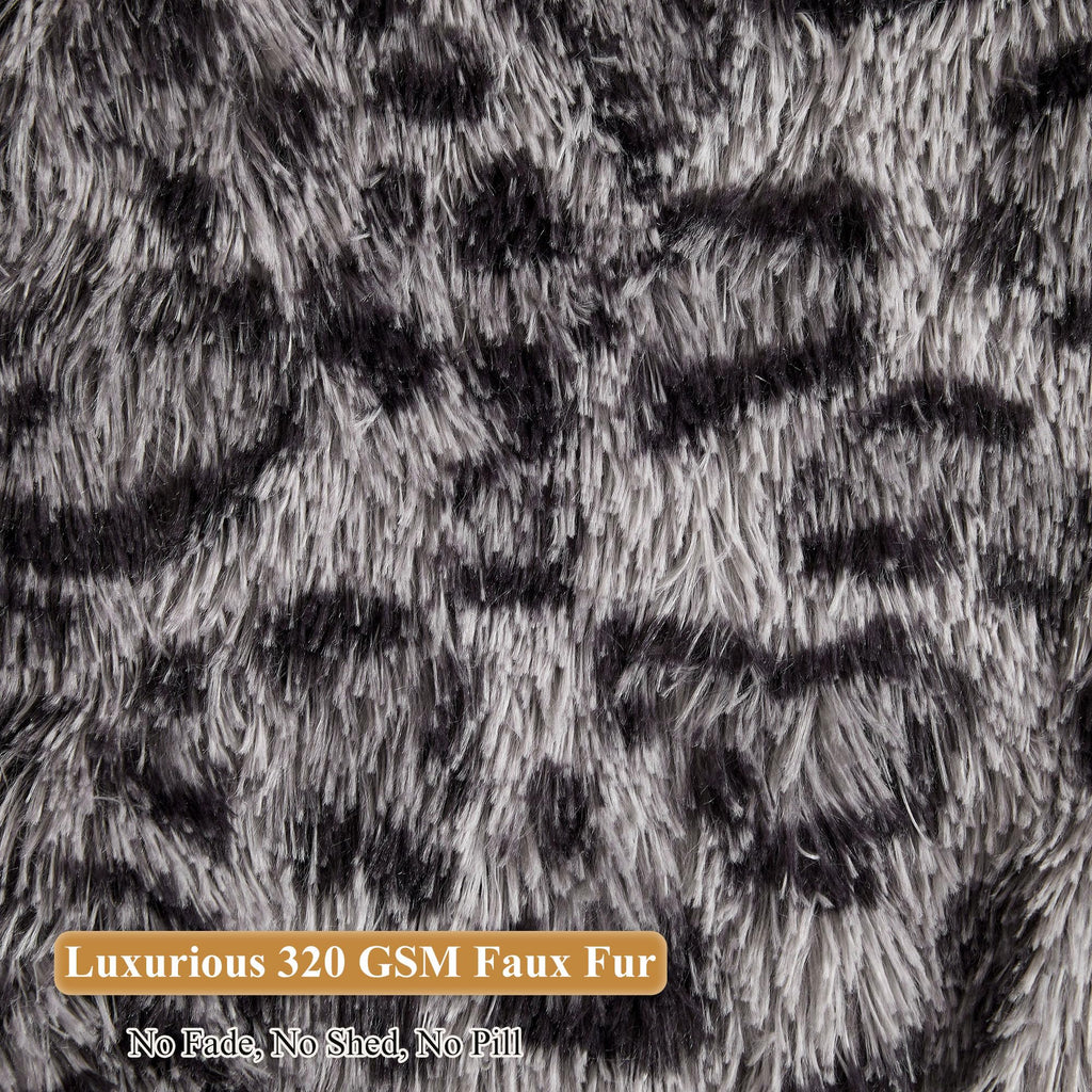 Faux Fur Leopard Print Bean Bag Chair Cover (No Filler), Fluffy Stuffed Animal Storage Cheetah Bean Bag Home Decor, Furry Fuzzy Big Beanbag Cover, Anti-Slip