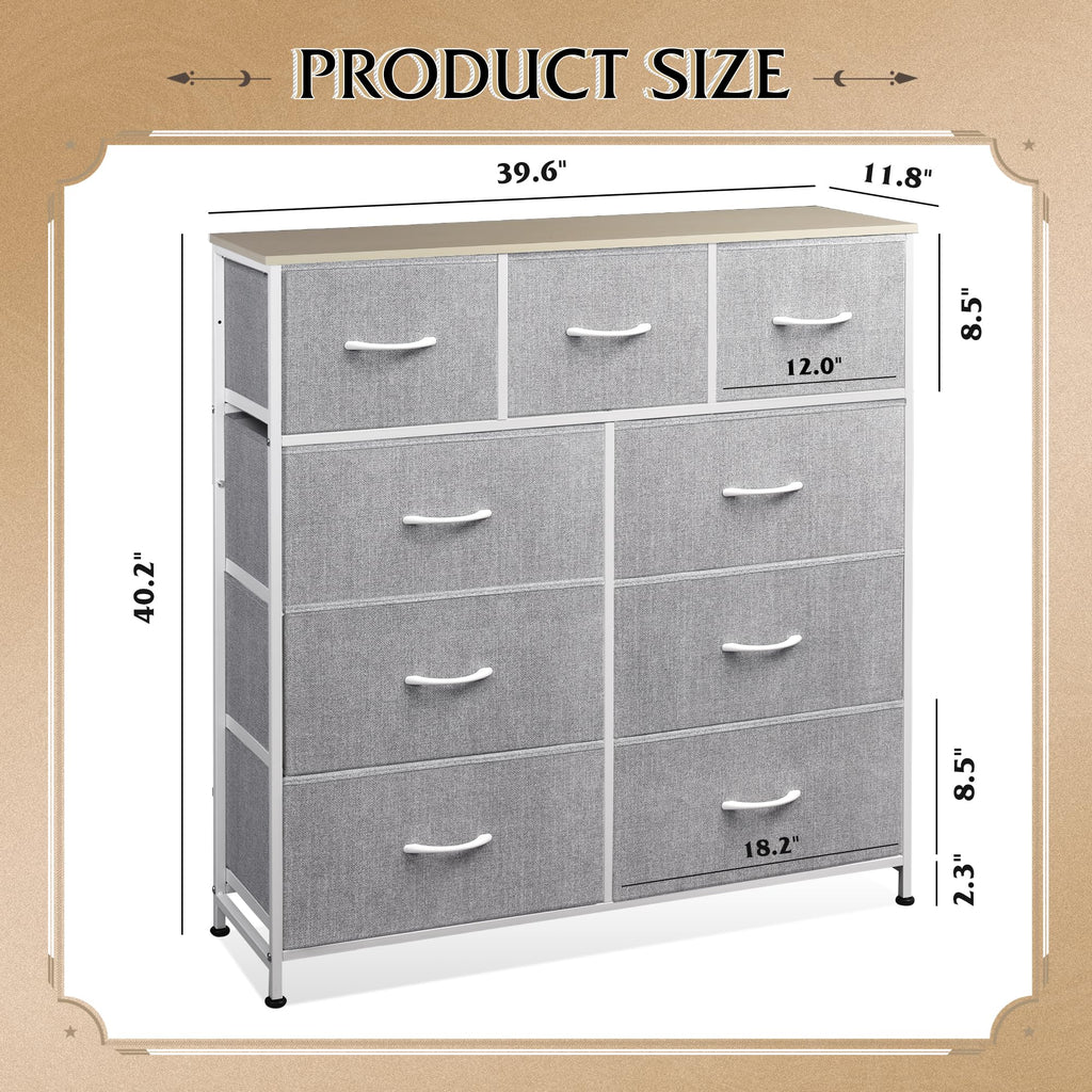 Drawer Fabric 9 Dresser â€?Tall Storage Tower with Bins, Steel Frame, and Wood Top