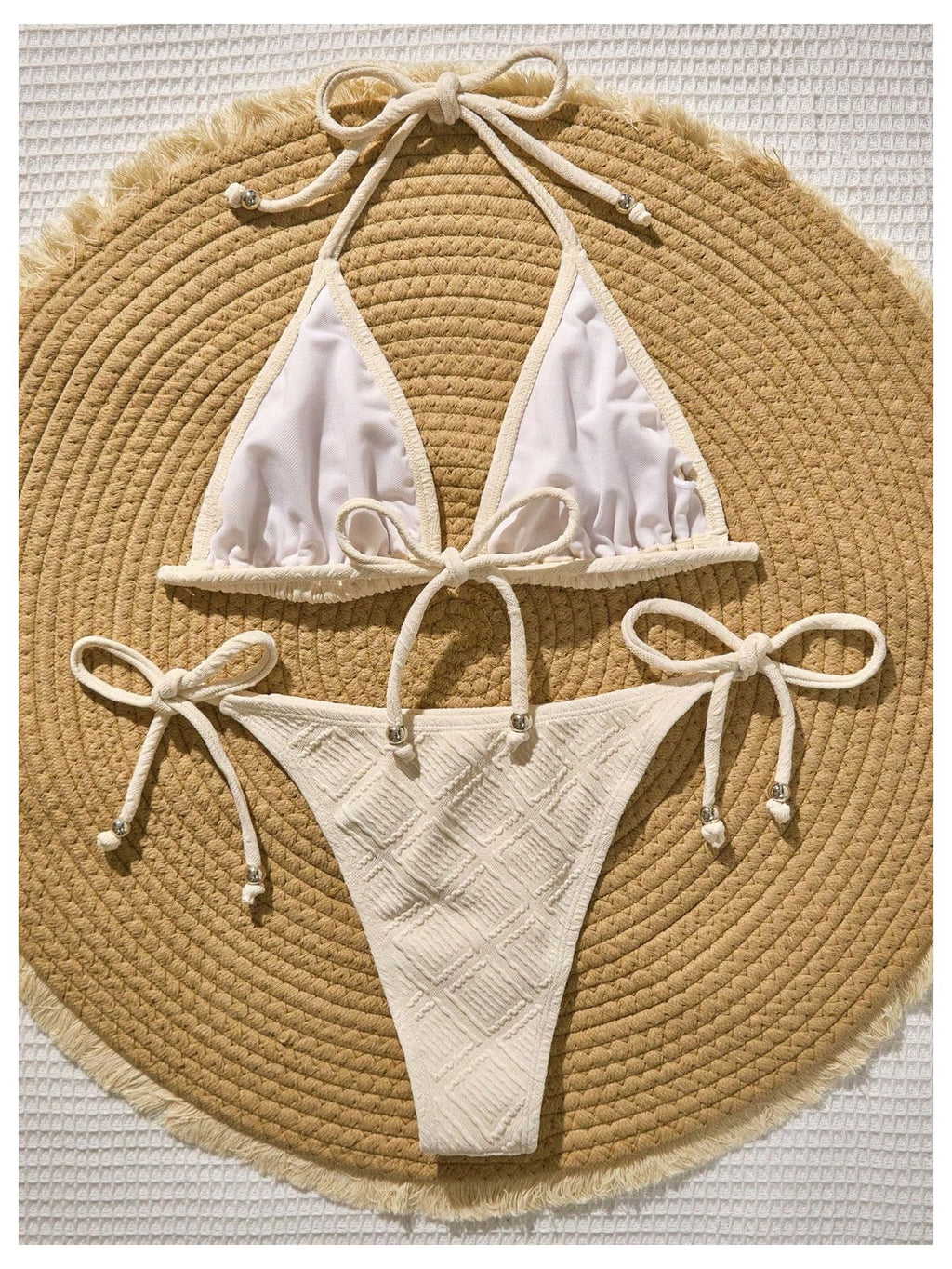 Women's Textured Triangle Bikini Two Piece Swimsuit Thong Bikini Set High Cut Bathing Suits