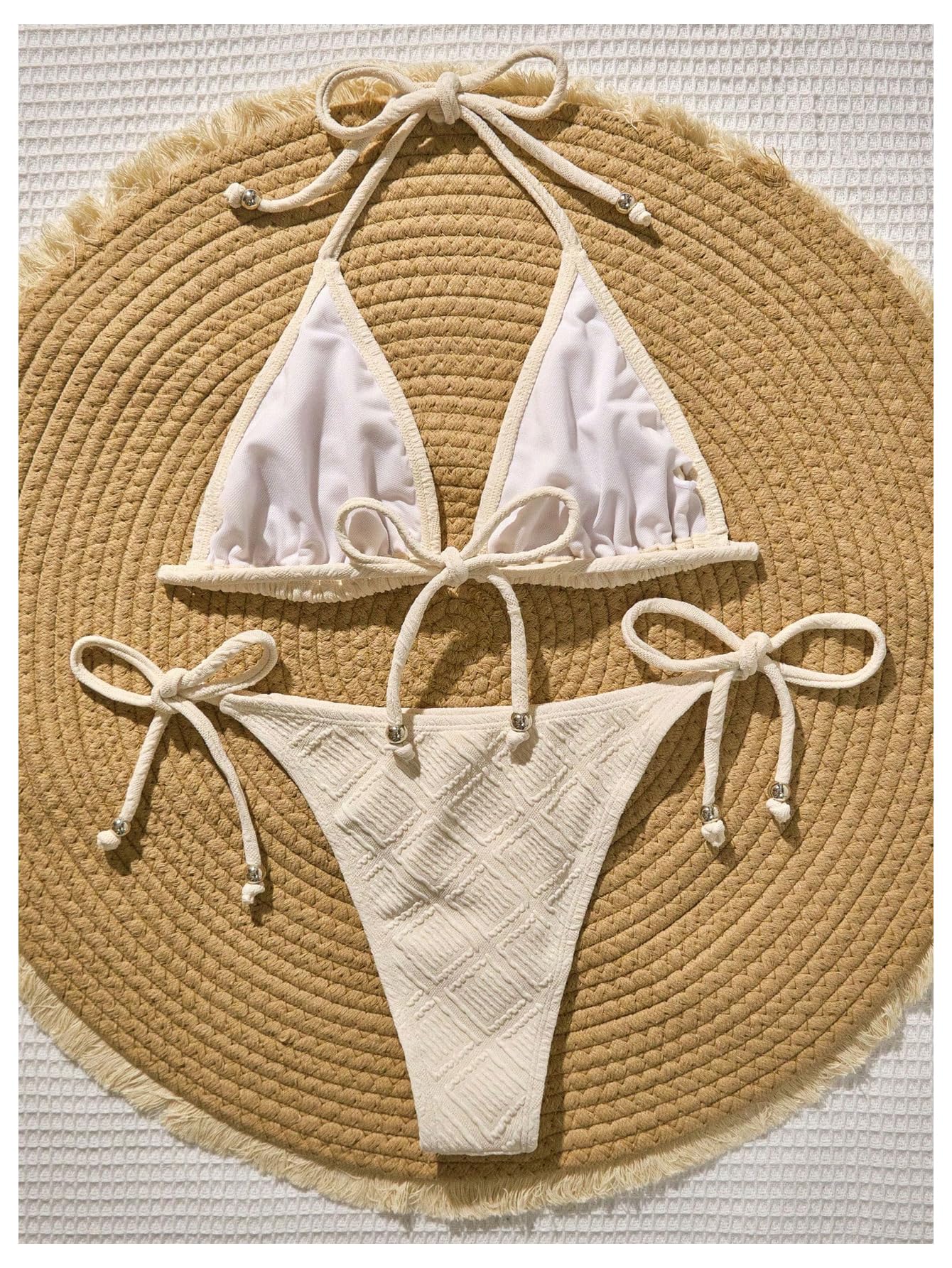 Women's Textured Triangle Bikini Two Piece Swimsuit Thong Bikini Set High Cut Bathing Suits
