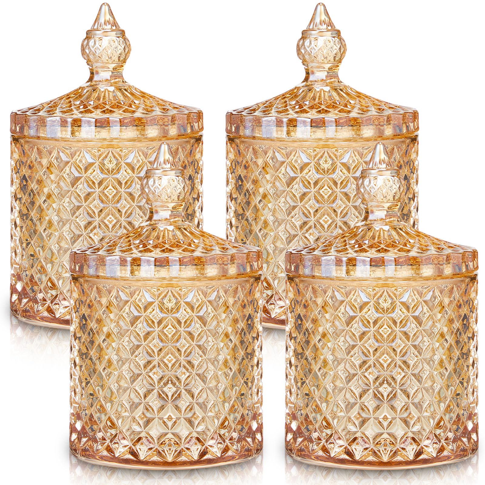Crystal Glass Candy Jar Set with Lids Home Decorative Storage Jars for Apothecary, Bathroom, Kitchen, and Pantry, Ideal for Cotton Swabs and Jewelry
