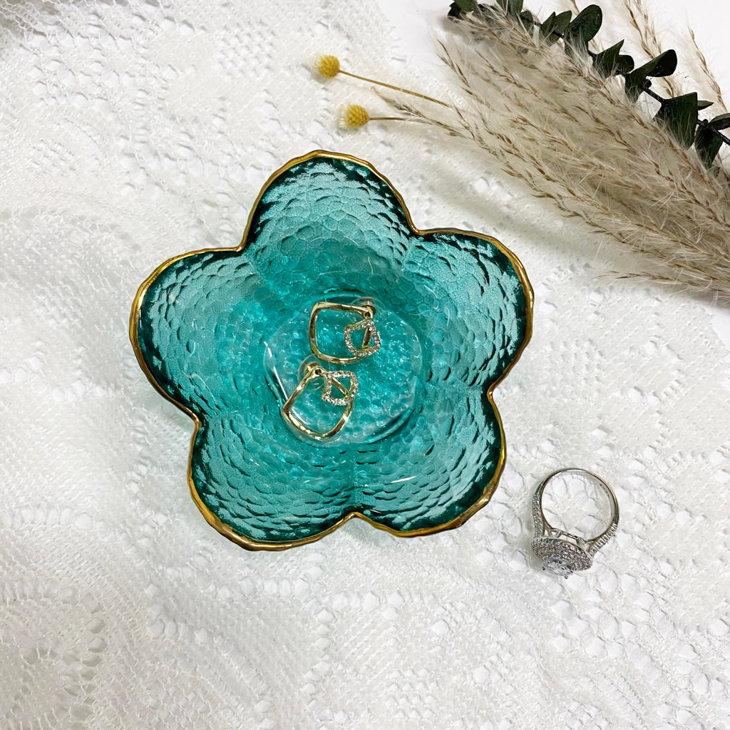 Flower Ring Dish Jewelry Tray, Decorative Glass Trinket Dish, Modern Accent Tray for Vanity Home Décor