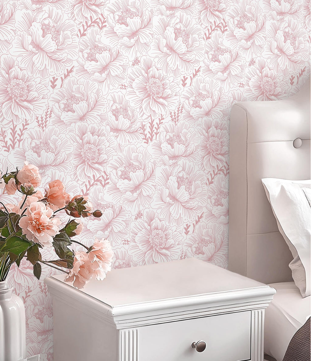 Floral Peel and Stick Wallpaper Boho Contact Paper Pink and White Self Adhesive Removable Wallpaper