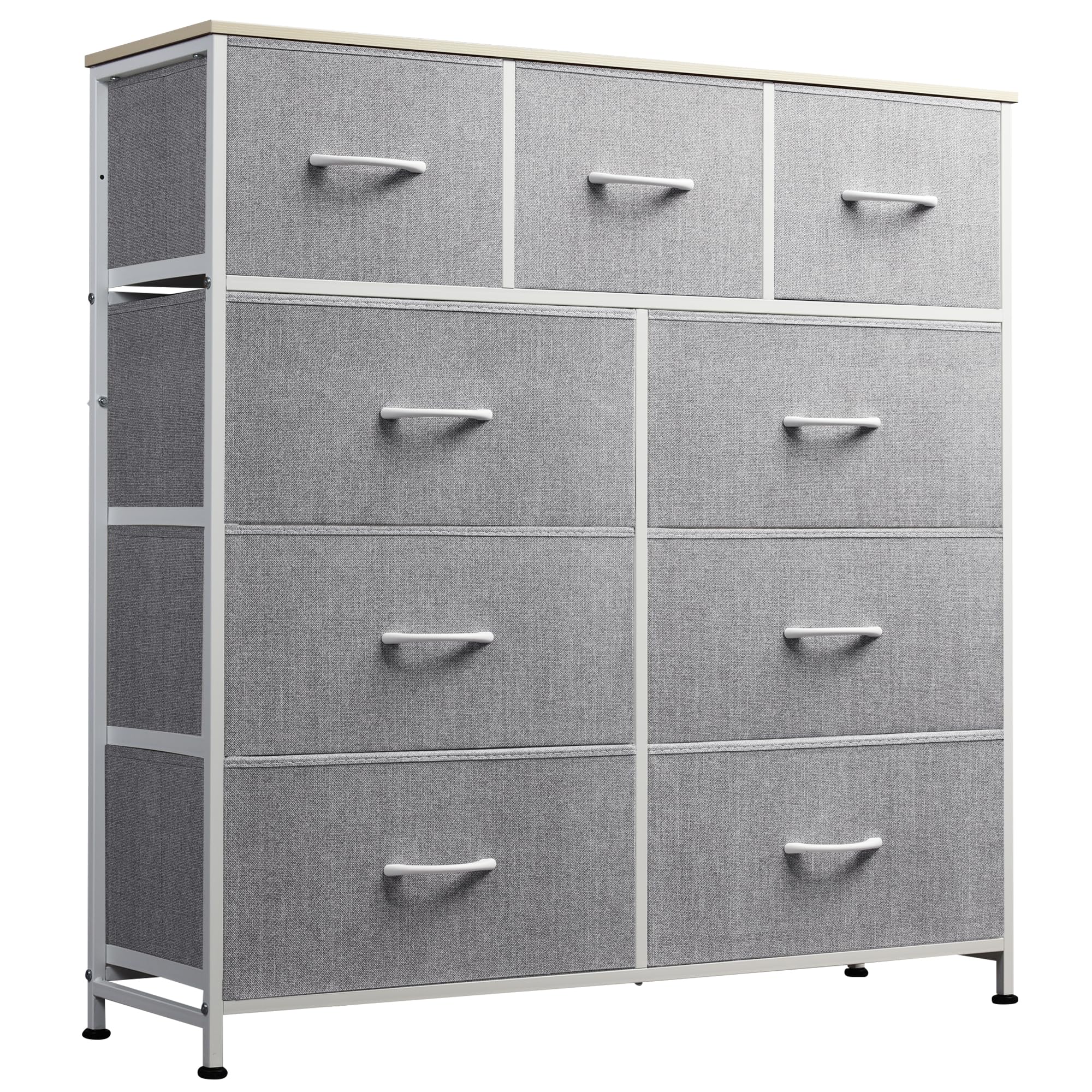 Drawer Fabric 9 Dresser â€?Tall Storage Tower with Bins, Steel Frame, and Wood Top