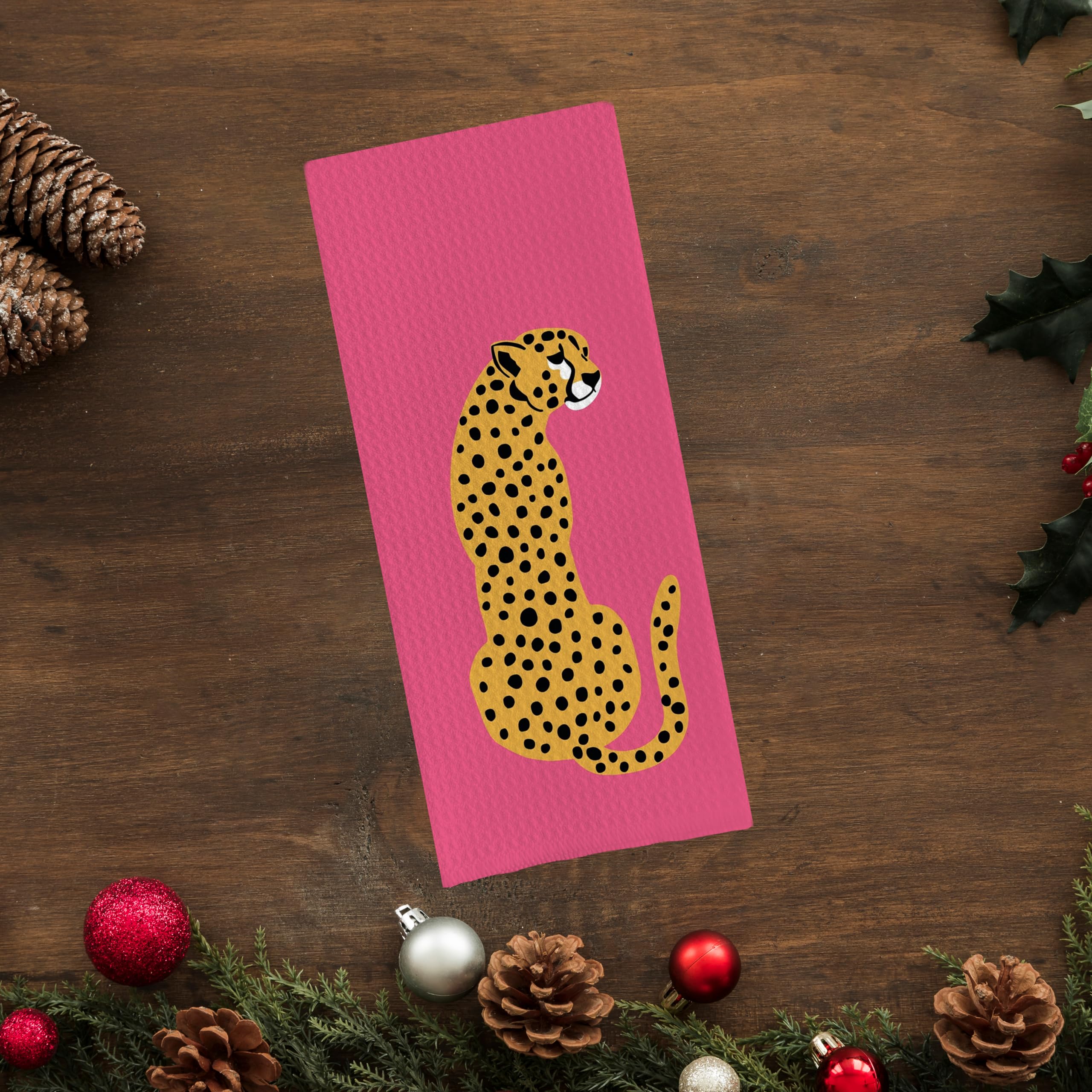 Preppy Cheetah Leopard Waffle Weave Kitchen Dish Towel Cloth Decor, Preppy Bathroom Decor (24x16inch)