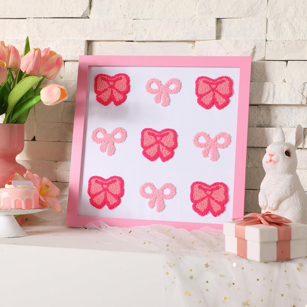3D Textured Pink Bow Wall Art Decor Coquette Canvas Wall Decor, 12x12 Inch
