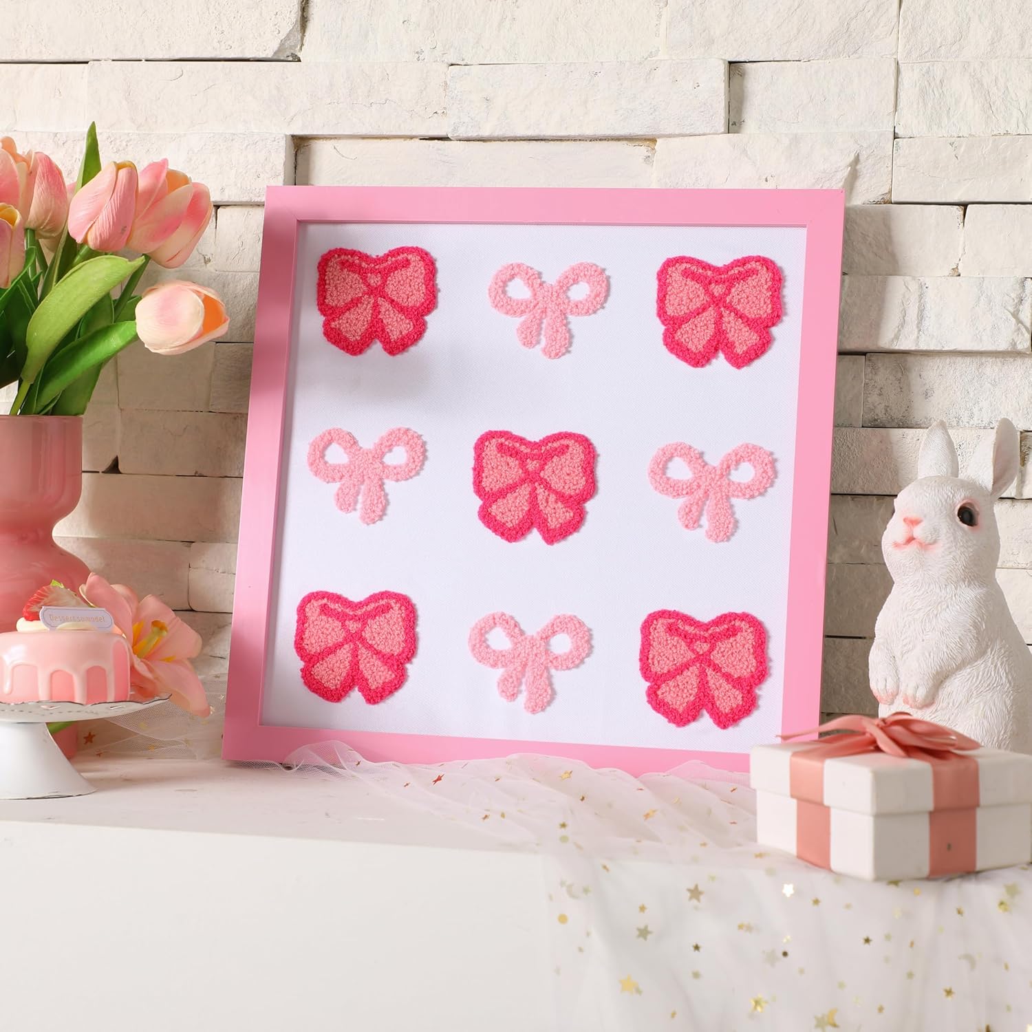 3D Textured Pink Bow Wall Art Decor Coquette Canvas Wall Decor, 12x12 Inch