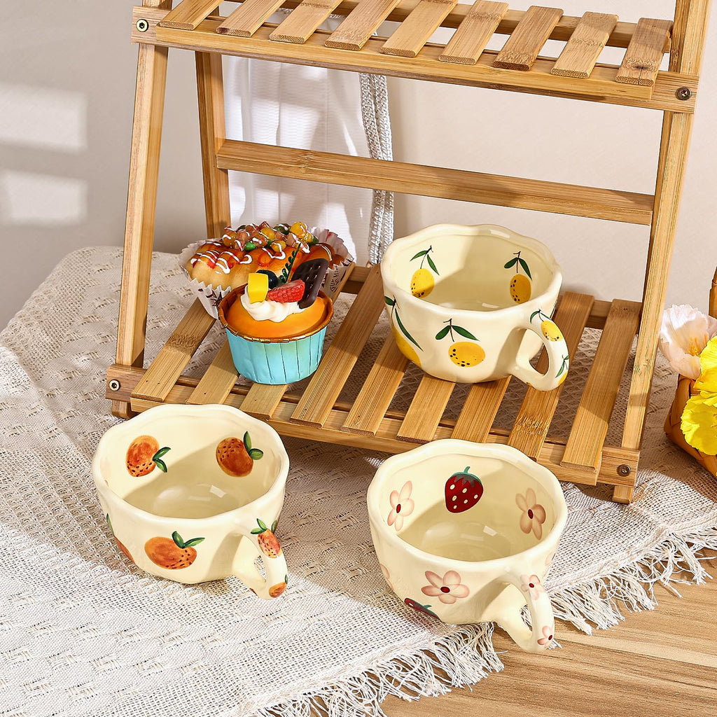 Ceramic Coffee Mug, Cute Floral Fruit Cup, Couple Mugs 8.5 oz/250 ml
