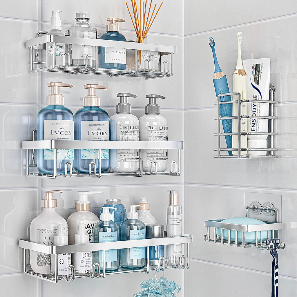 Shower Caddy Organizer Rack Shelf for Inside Shower, Adhesive Bathroom Wall Storage Basket Rustproof Stainless Steel