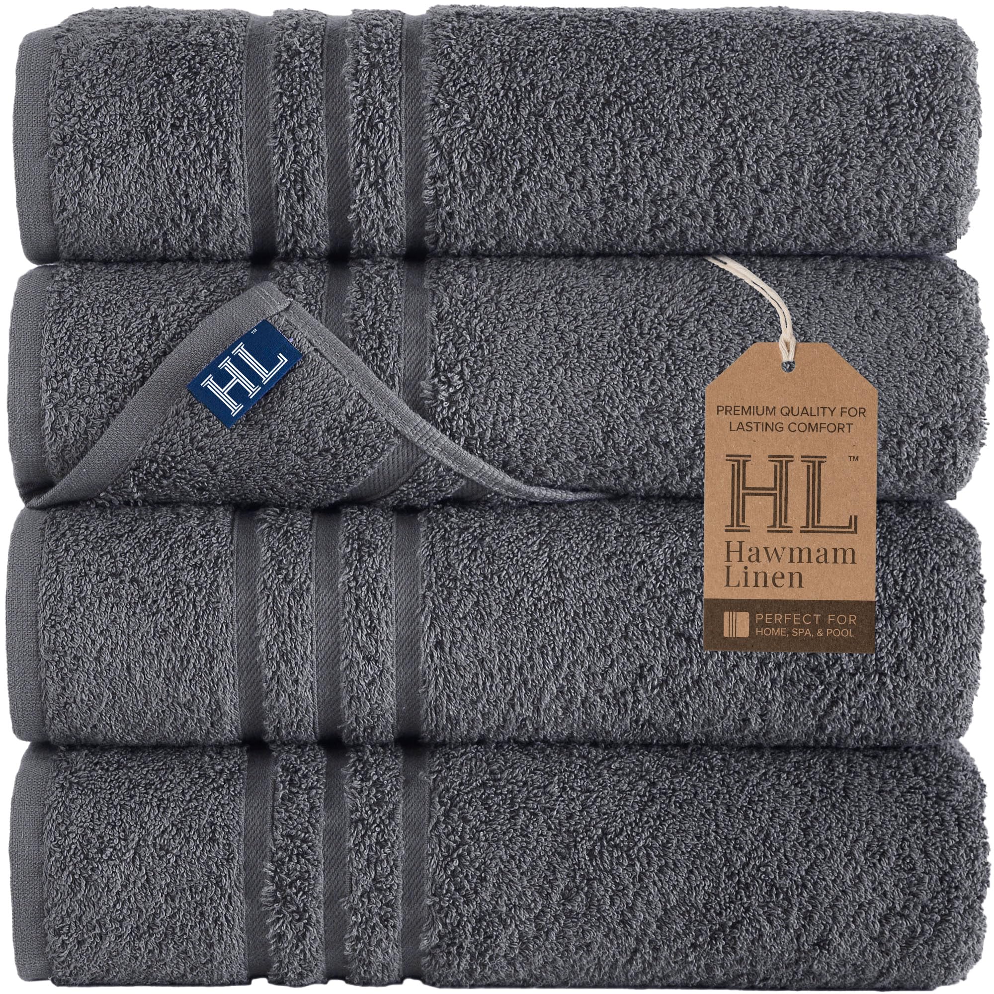 Linen Bath Towels Set for Bathroom Original Turkish Cotton Soft, Absorbent and Premium 2 Bath Towels, 2 Hand Towels, 2 Washcloths